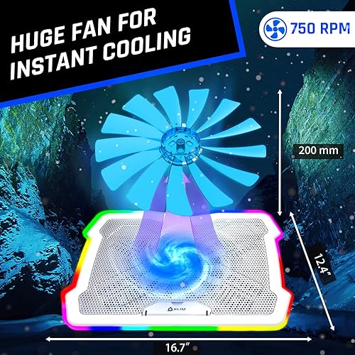 Miniatura 4 de KLIM Ultimate + RGB - Almohadilla de refrigeración para laptop con borde LED + nuevo + enfriador de laptop para juegos + ventilador alimentado por