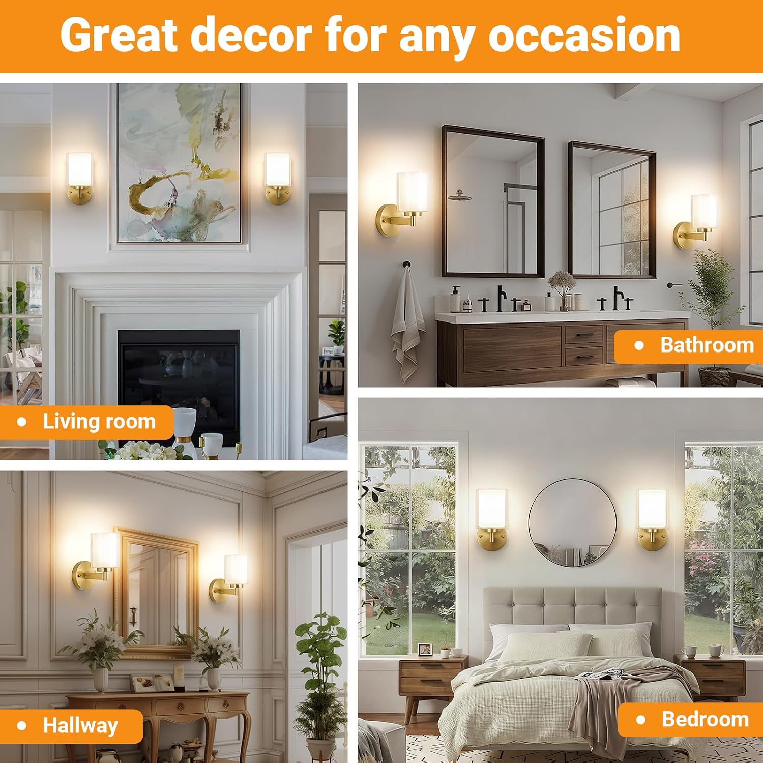 Nekhung Battery Operated Wall Sconce Set of 2, Wireless Wall Sconce with Remote,10000mAh Rechargeable RGB Dimmable Bathroom Light Fixtures with Double Clear Glass Shade NOT Hardwired