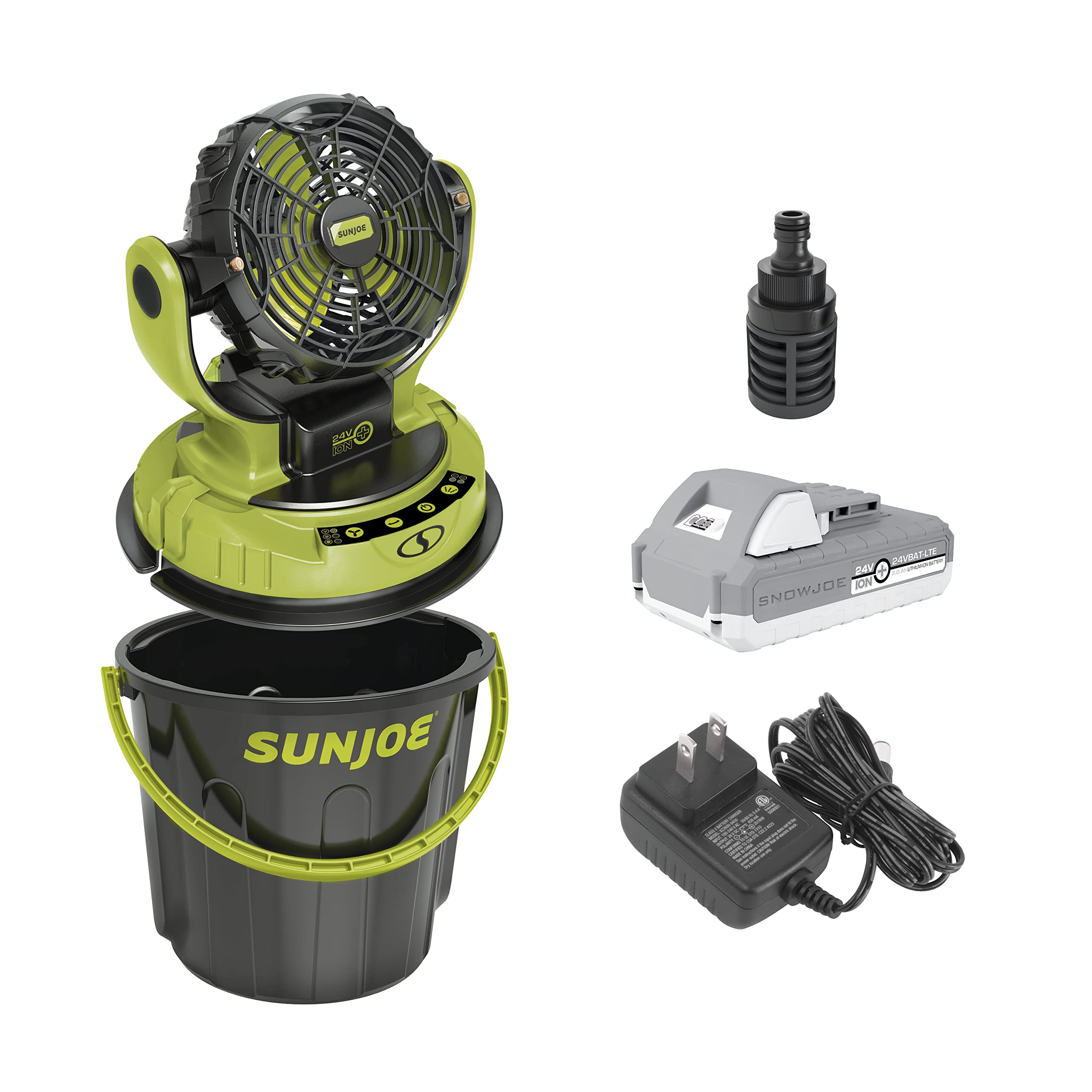 Sun Joe 24V-MSTFAN-LTE 24-Volt iON+ Cordless Indoor/Outdoor Misting Fan w/ 6 Gallon Portable Bucket,