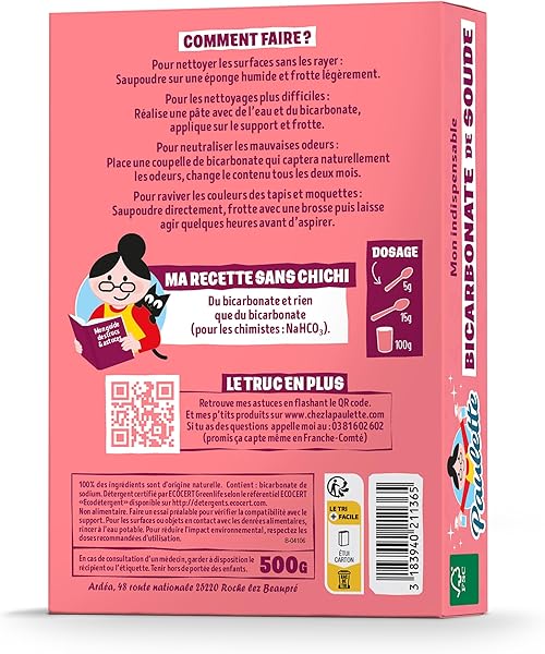 Paulette - Bicarbonate de Soude - Nettoie en Douceur, Ravive les Couleurs, Neutralise les Mauvaises Odeurs - Authentique et Naturel, Ecocert - 500gr - 2