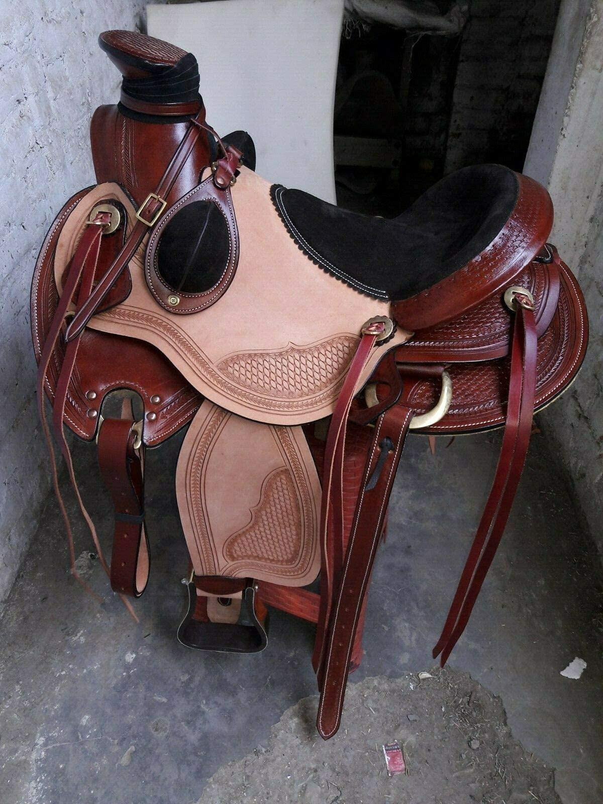 Equestrian Universe - Sillín de cuero para rancho resistente occidental