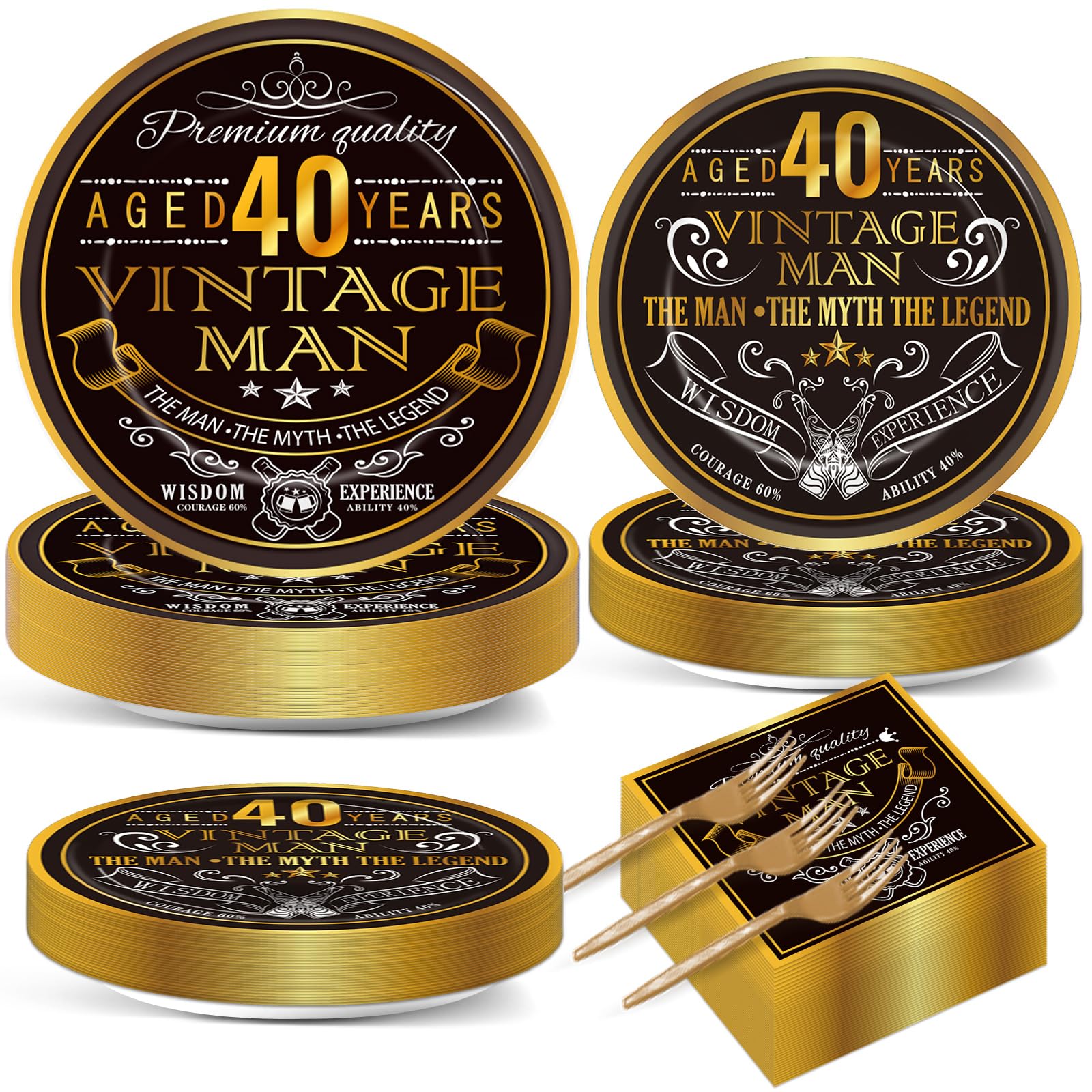 gisgfim 200 PCS Vintage 40th Birthday Plates and Napkins Party Tableware Set 1986 40th Birthday Party Table Supplies Cheers to 40 Years Paper Plate