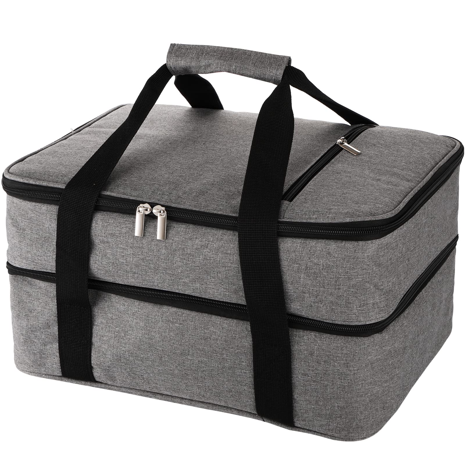 ZEAYEA Insulated Double Casserole Carrier, Lasagna Holder Tote for Hot or Cold Food, Thermal Bag for Potluck Party, Picnic, Cookouts, Camping, Fits 9"x13" Baking Dish, Grey