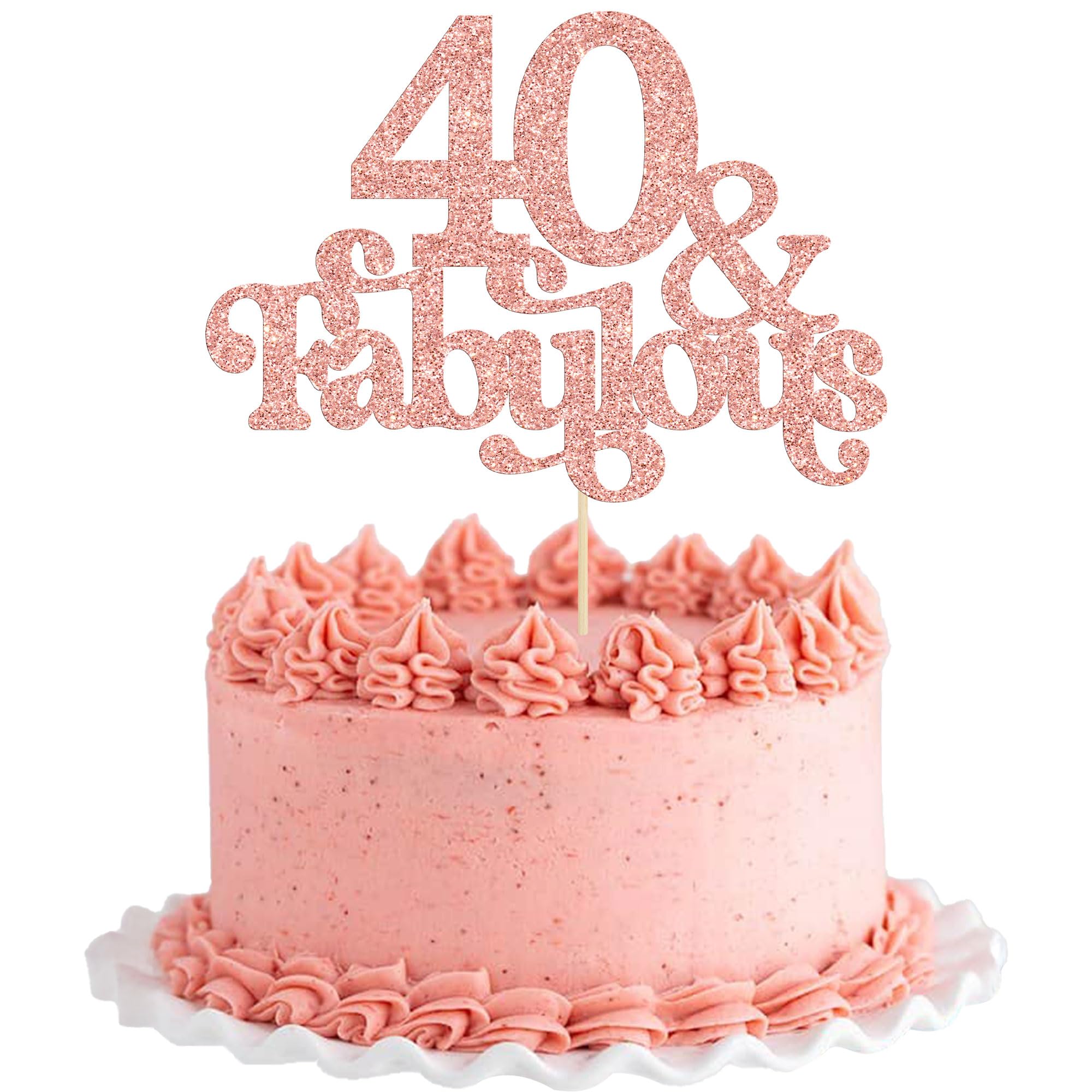 Ephlyn 1Pc 40 & Fabulous Cake Topper Glitter Forty and Fabulous Cake Toppers Happy 40th Birthday Cake Pick for 40th Wedding Anniversary Birthday Party Decorations Supplies Rose Gold