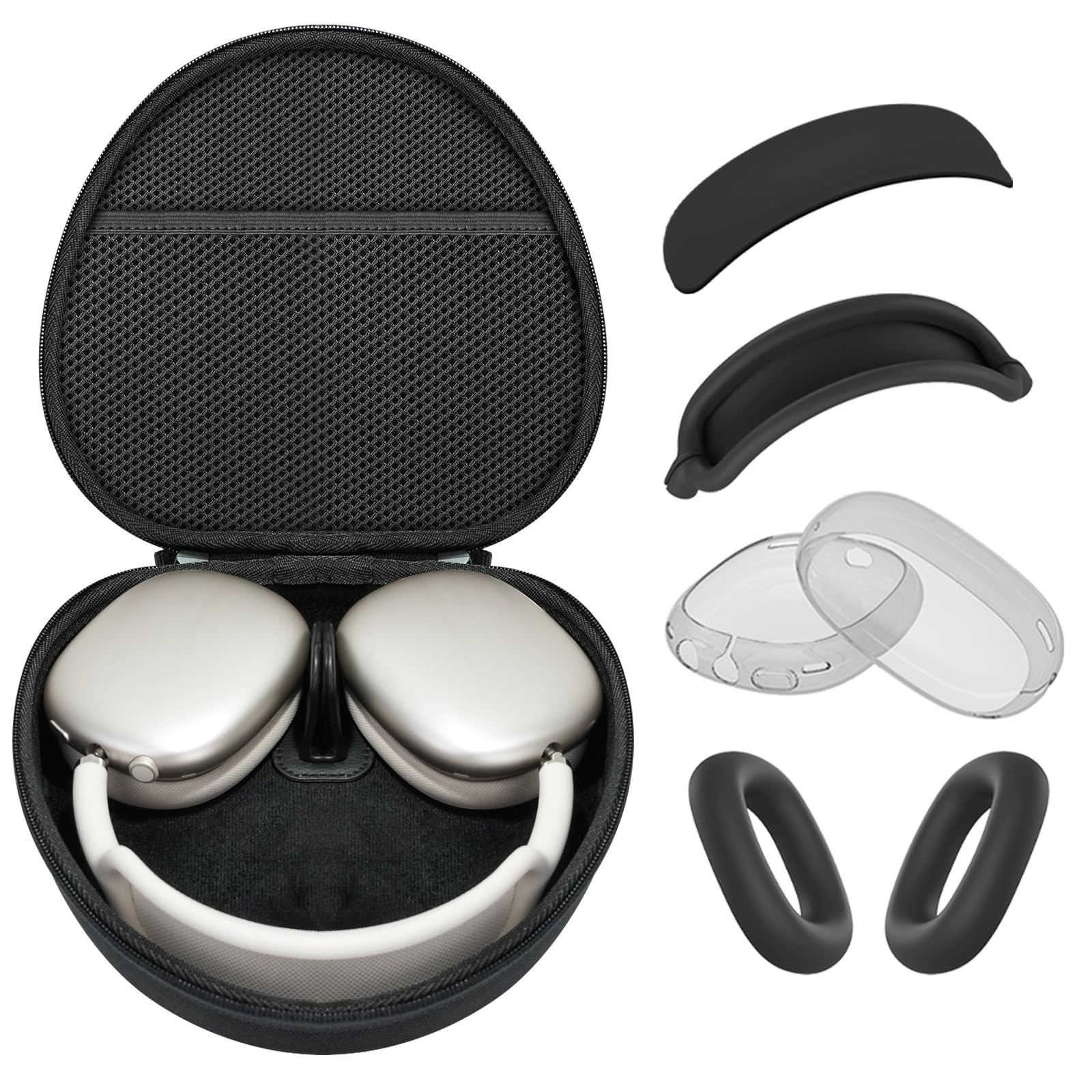 Hard Case for AirPods Max 2 Supports Sleep Mode, Travel Carrying Headphone Case with AirPods Max 2/1 Clear Ear Cups Cover/Silicone Earpad Case/Headband Cover, Protective Portable Storage Bag, Black