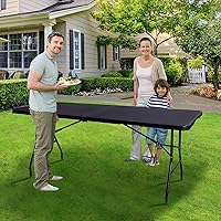 Vista 17 de Mesa plegable portátil de plástico resistente de 6 pies, plegable por la mitad, mesa plegable de plástico para interiores y exteriores, para Blanco