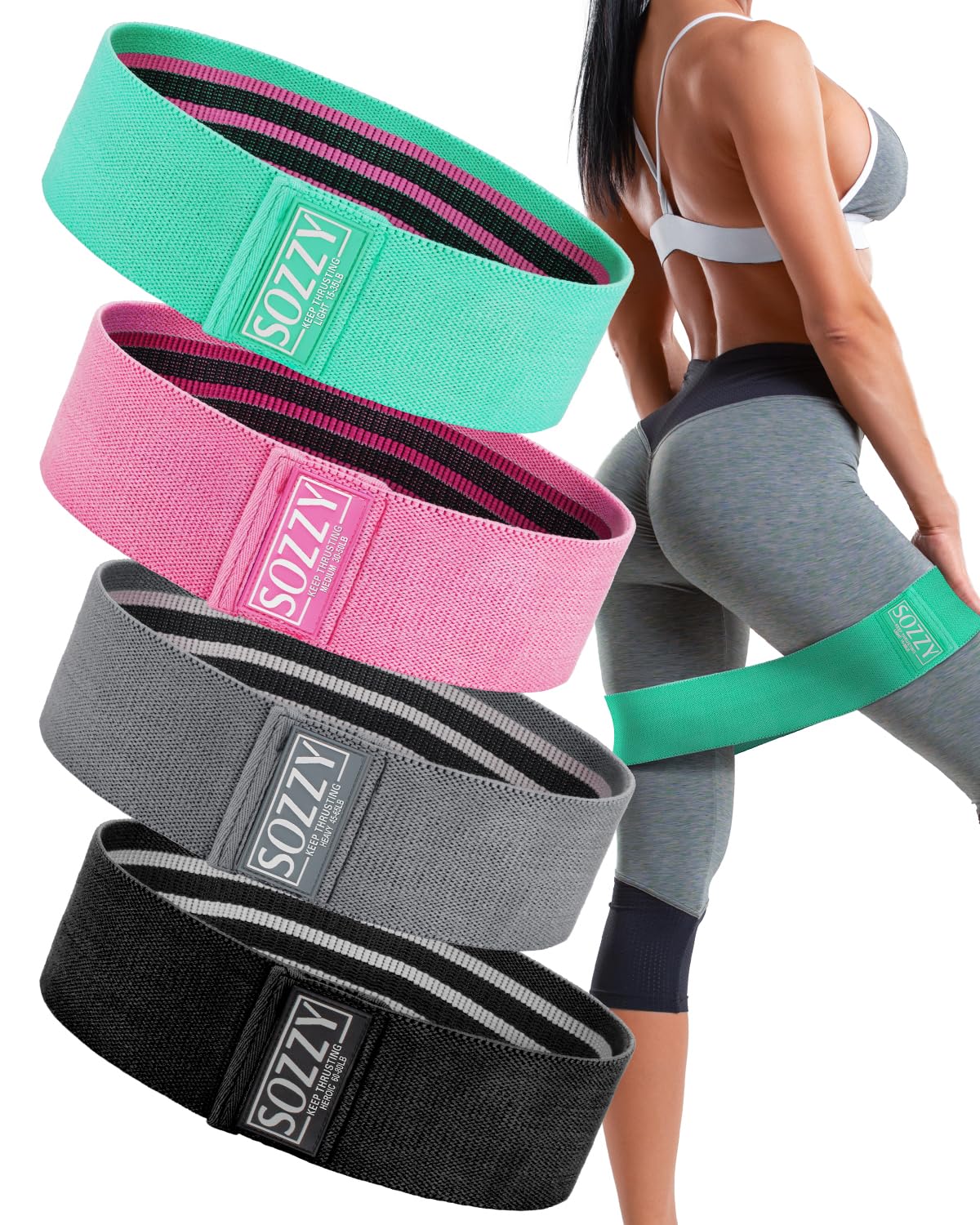 SozzyResistance Bands for Working Out, Fabric Booty Bands Non-Slip, Durable and Comfortable, Upgraded 2.0 for All Training Purposes, Full Body Shape for Women Men