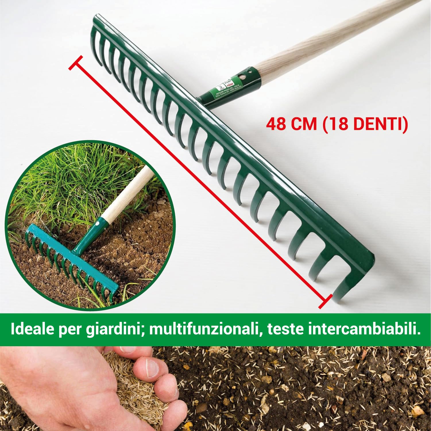 Crisalide - Plateau de jardin + manche en bois de hêtre (150 cm type Bosch-I), pour usage domestique et professionnel, fabriqué en Italie