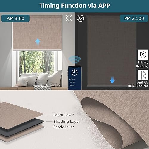 Miniatura 2 de WEFFORT Bouvardia - Persiana enrollable motorizada, 100 % opacas, funciona con Apple Homekit, Alexa, Google Home, control remoto, persianas