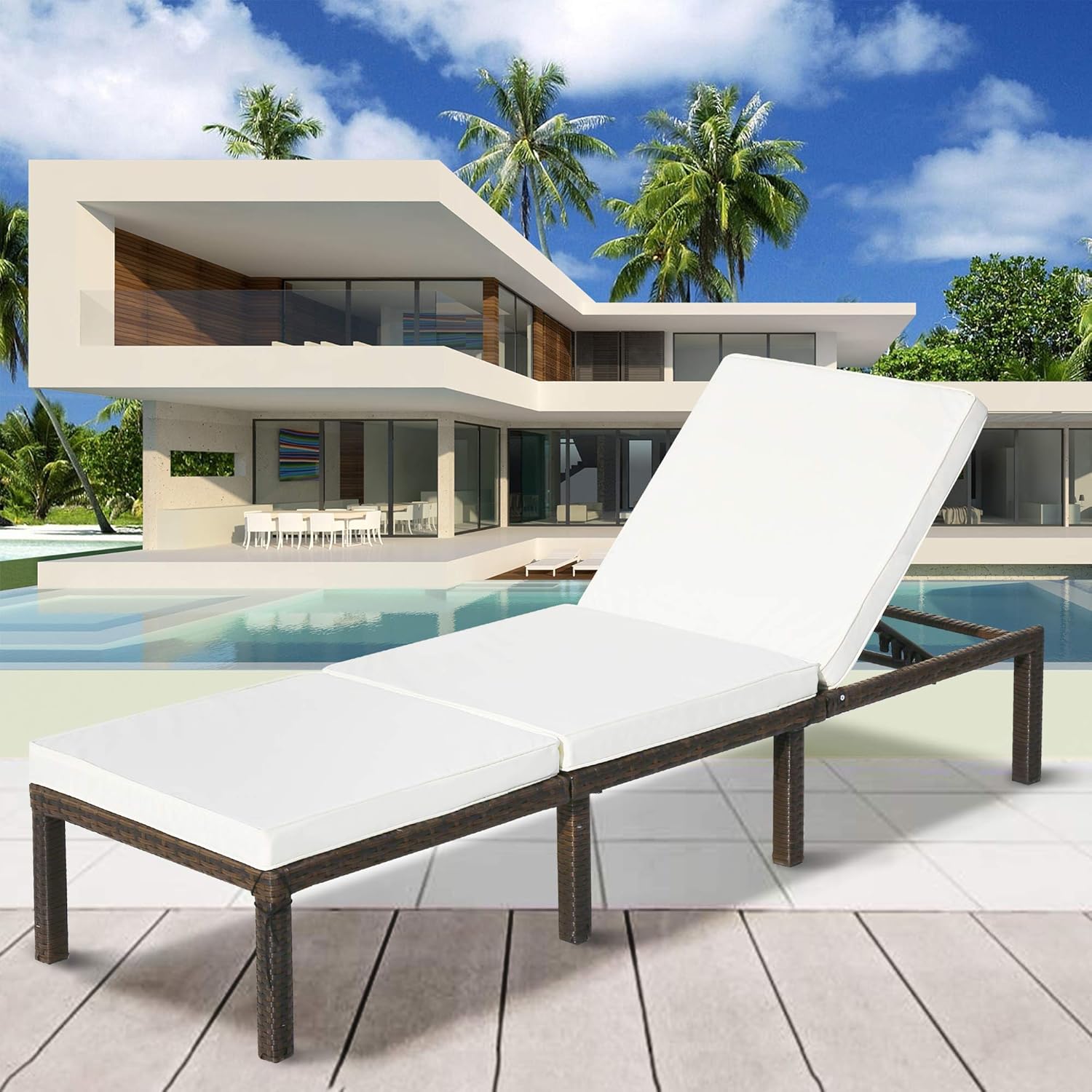 Rattan Garden Sun Lounger Sun Bed with Cushions Recliner Garden Chair