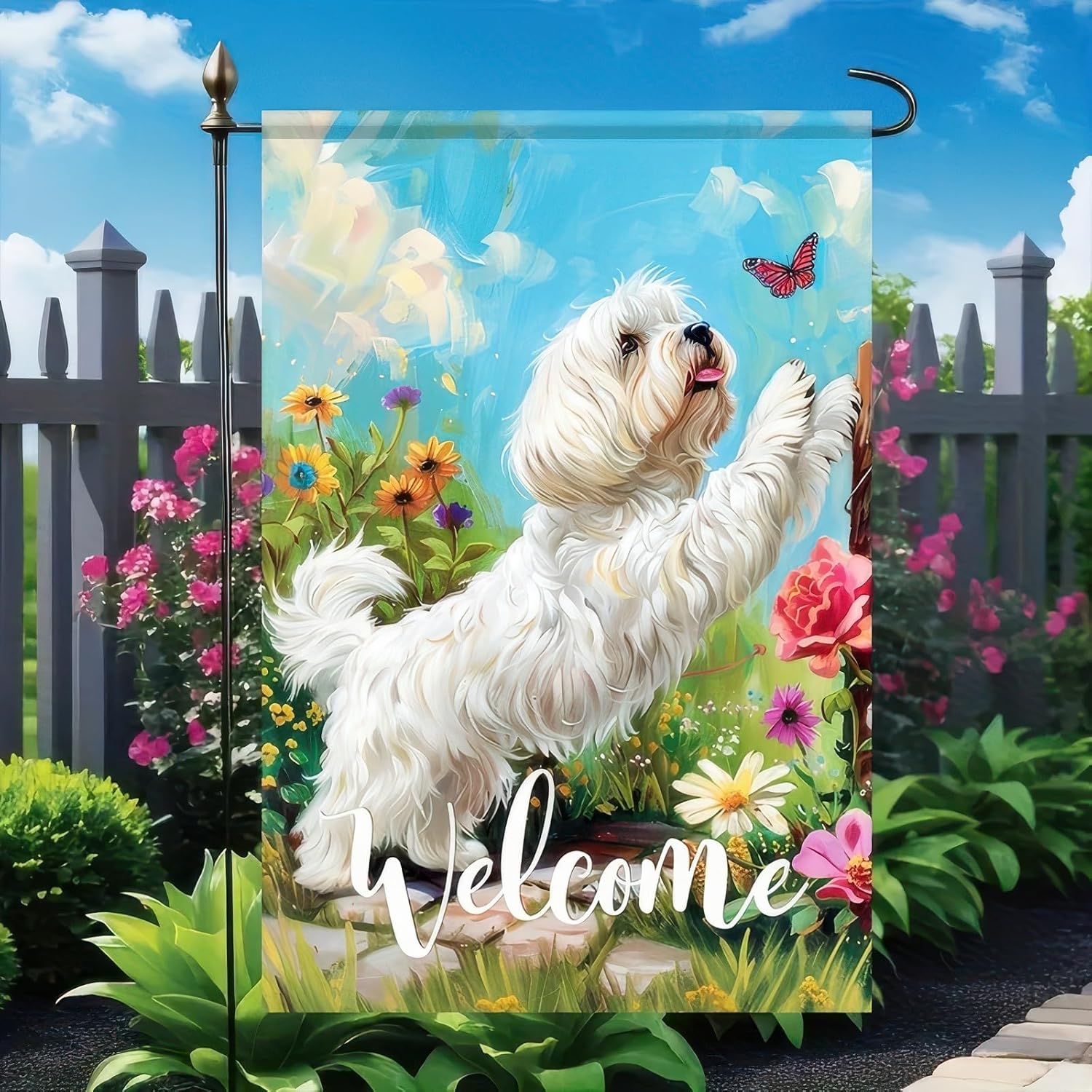 Welcome Spring Summer Garden Flag Maltese Dog Flag 12x18 Double Sided Flowers Floral Seasonal Home Decor Banner Farmhouse Outdoor Yard Decoration Flag - Image 6