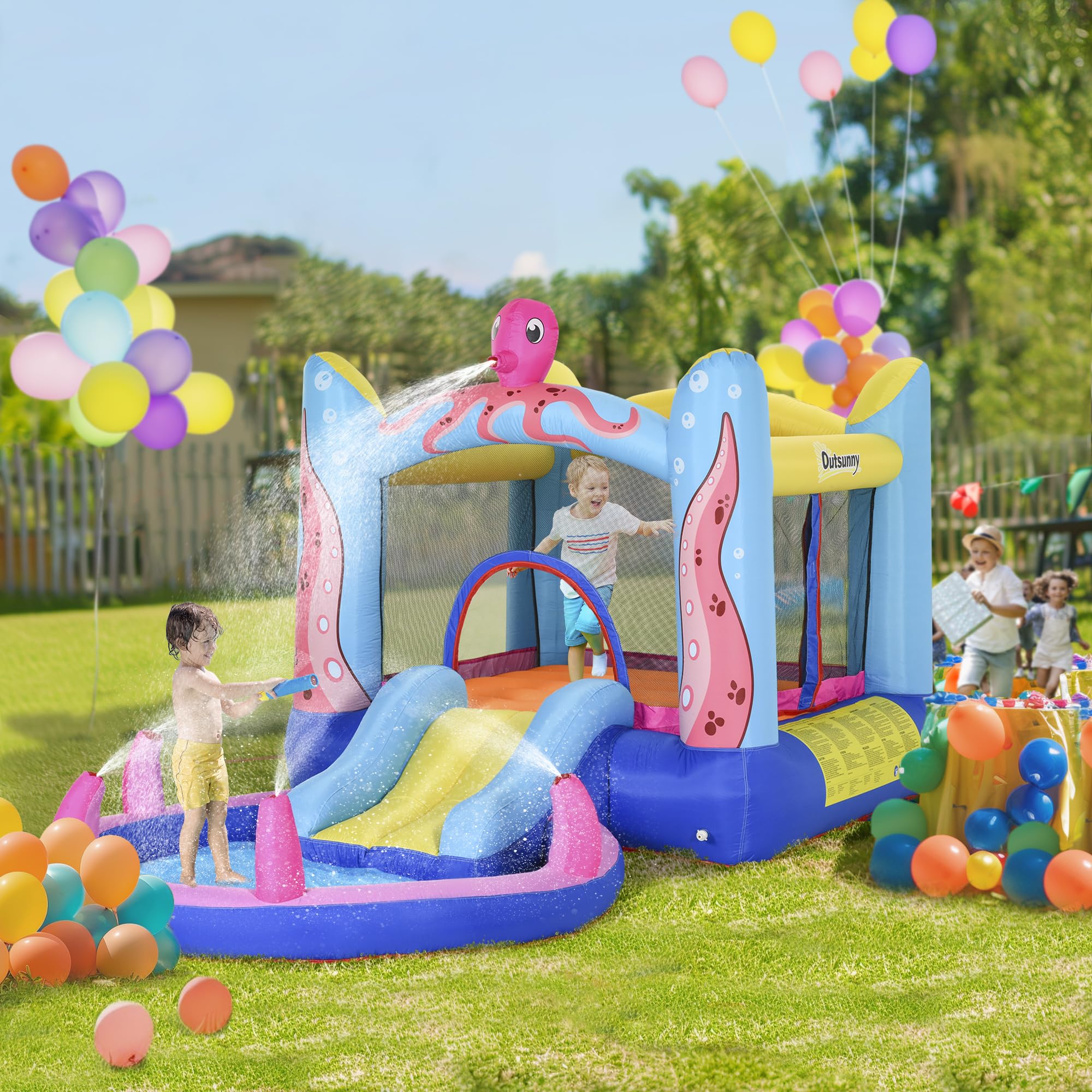 Outsunny 3en1 Castillo Hinchable tobogán niños 3-8 3,6x1,75x1,8m