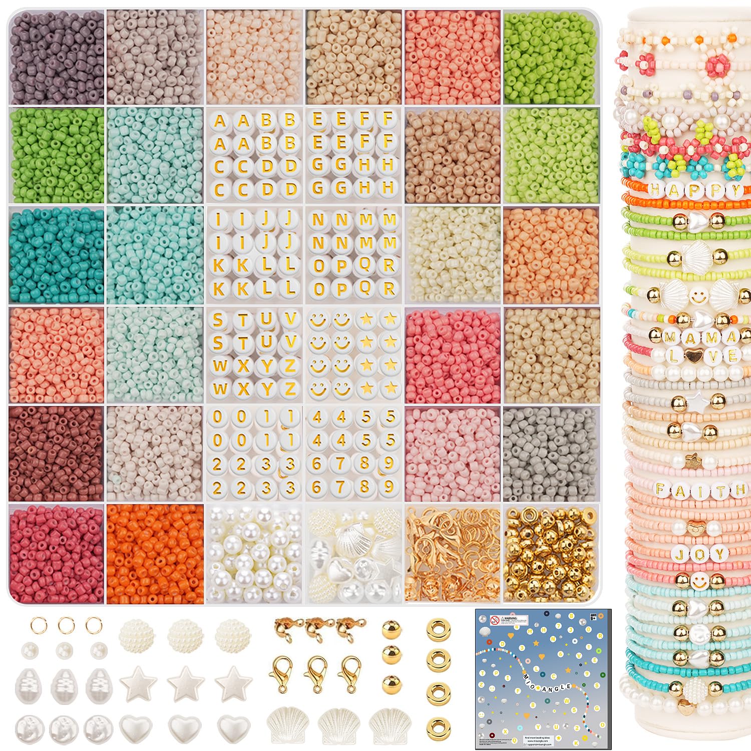 3mm Glass Seed Beads for Bracelets Making Friendship Bracelet Making Kit for Girls 24 Colors Bead Bracelet Kit Beads for Jewelry Making Kit DIY Arts Crafts Gifts Ages 6-12