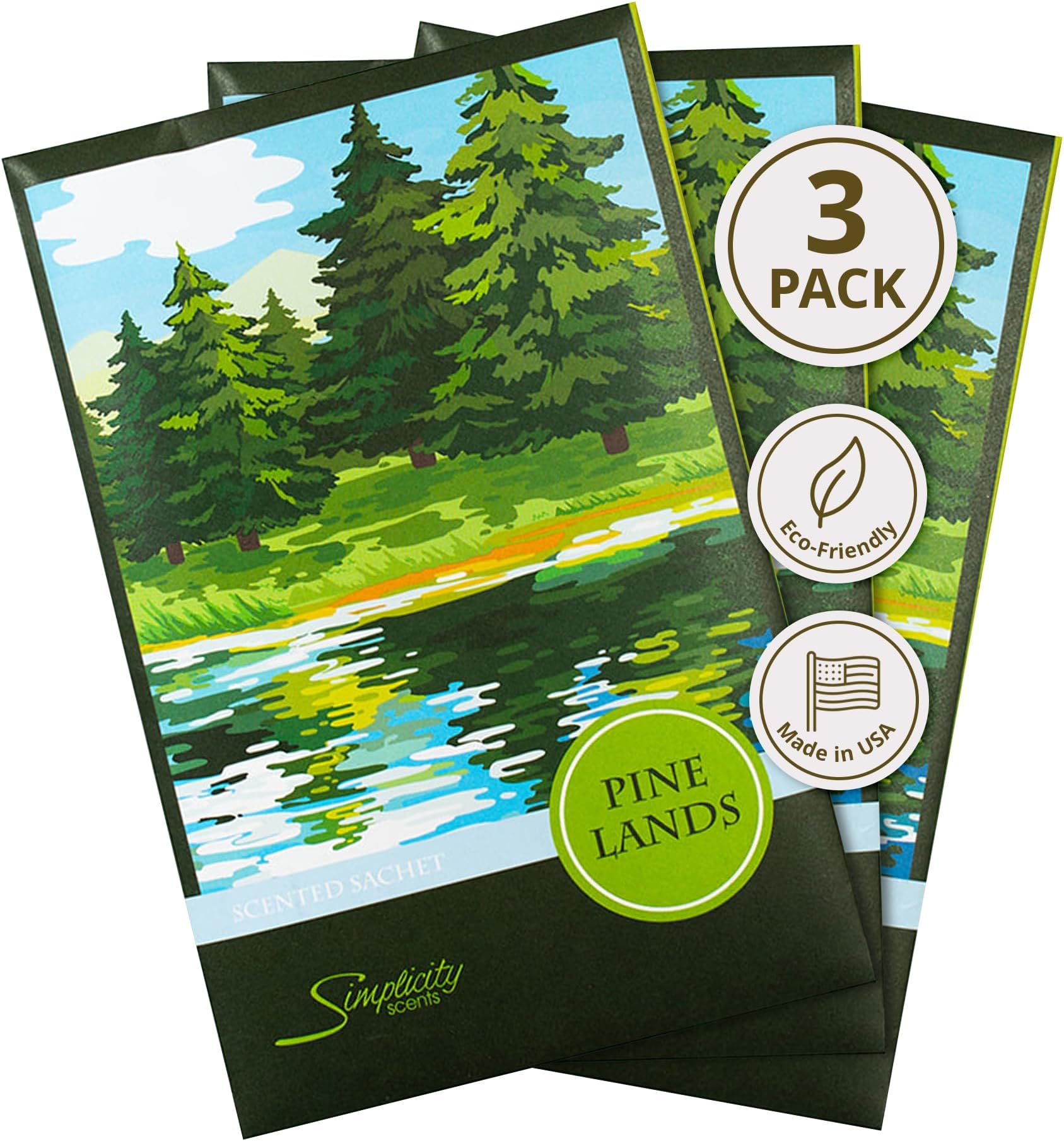 Pine Lands Scented Sachets Pack of 3, Everyday - Long-Lasting Scented Bags, Home Fragrance, Air Freshener & Deodorizer for Closet, Room, Drawer, or Cars, Made in USA