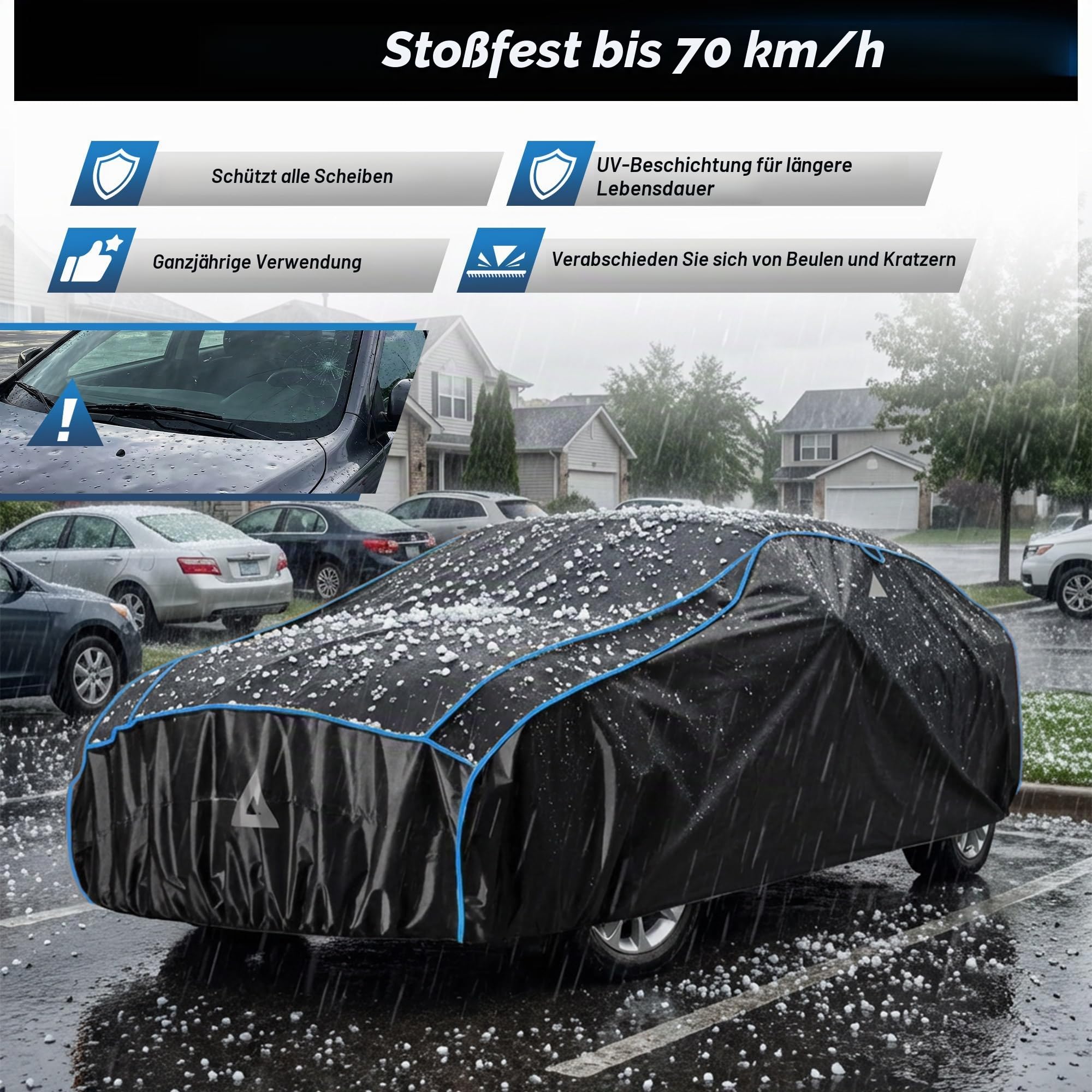 Hagelschutzplane Auto,Verdickte Eva Abdeckplane Vollgarage,wasserdichte Allwetter Autoabdeckung,Sonnenschutz,wetterfeste,inkl separater Sonnenblende,für PKW Limousine (Max Länge 420cm)