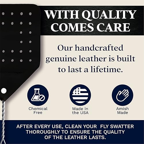 Miniatura 3 de Hope Woodworking Juego de matamoscas de cuero (paquete de 2)  Matamoscas de 17 pulgadas con paleta de cuero real  Matamoscas con mango de metal