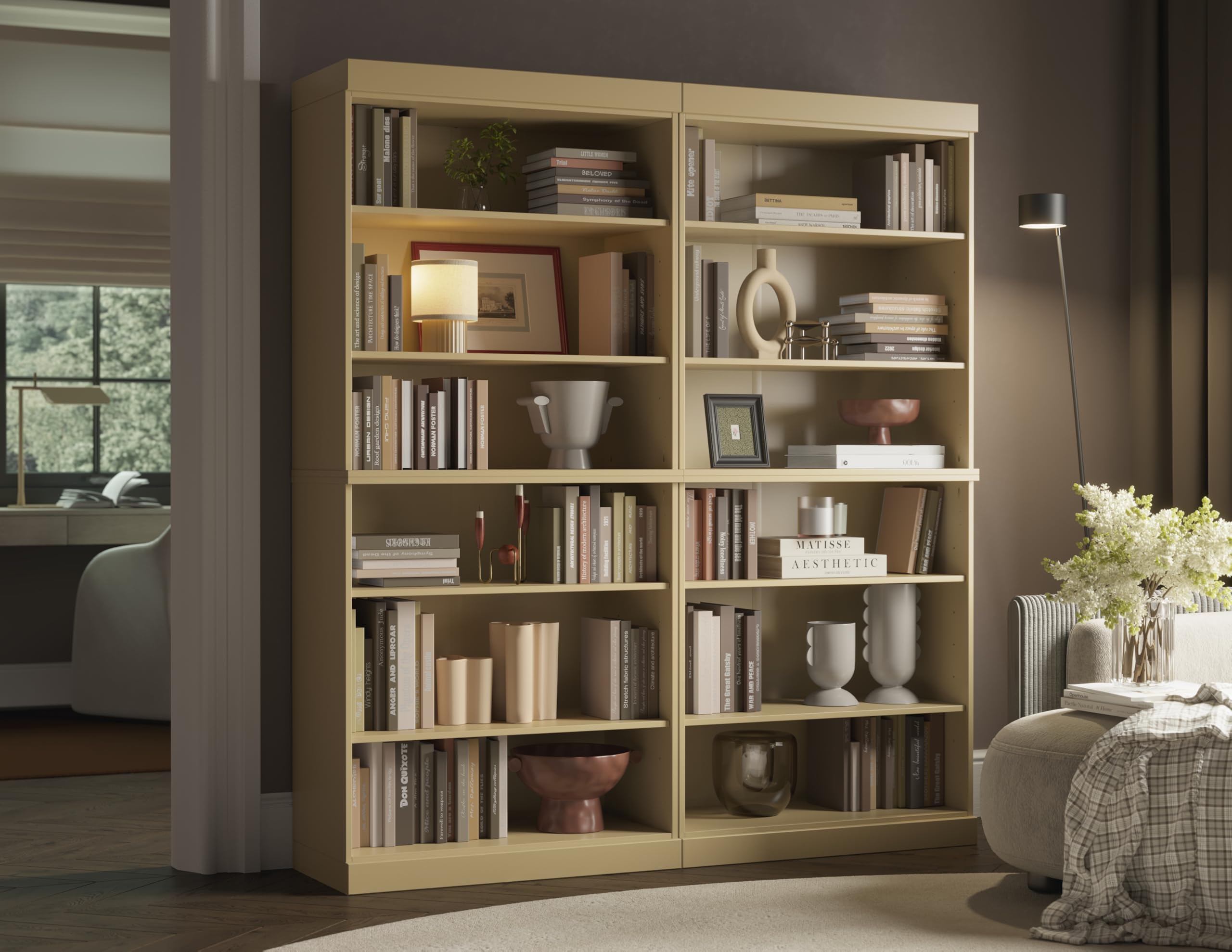 Palace Imports 12-Shelf Solid Wood Bookcase - 64" Wide Wooden Bookshelf - Yellow Bookcase, Modular Cabinets with Adjustable Shelves - 71.5" Tall Bookcases for Living Room - 100% Eco-Friendly Wood
