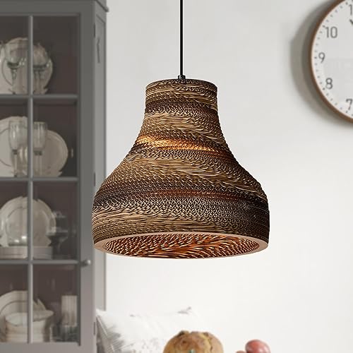Miniatura 2 de Edvivi Lámpara colgante con pantalla de papel de embudo de estilo nórdico, 1 lámpara de araña de cartón marrón natural de 11.75 pulgadas de