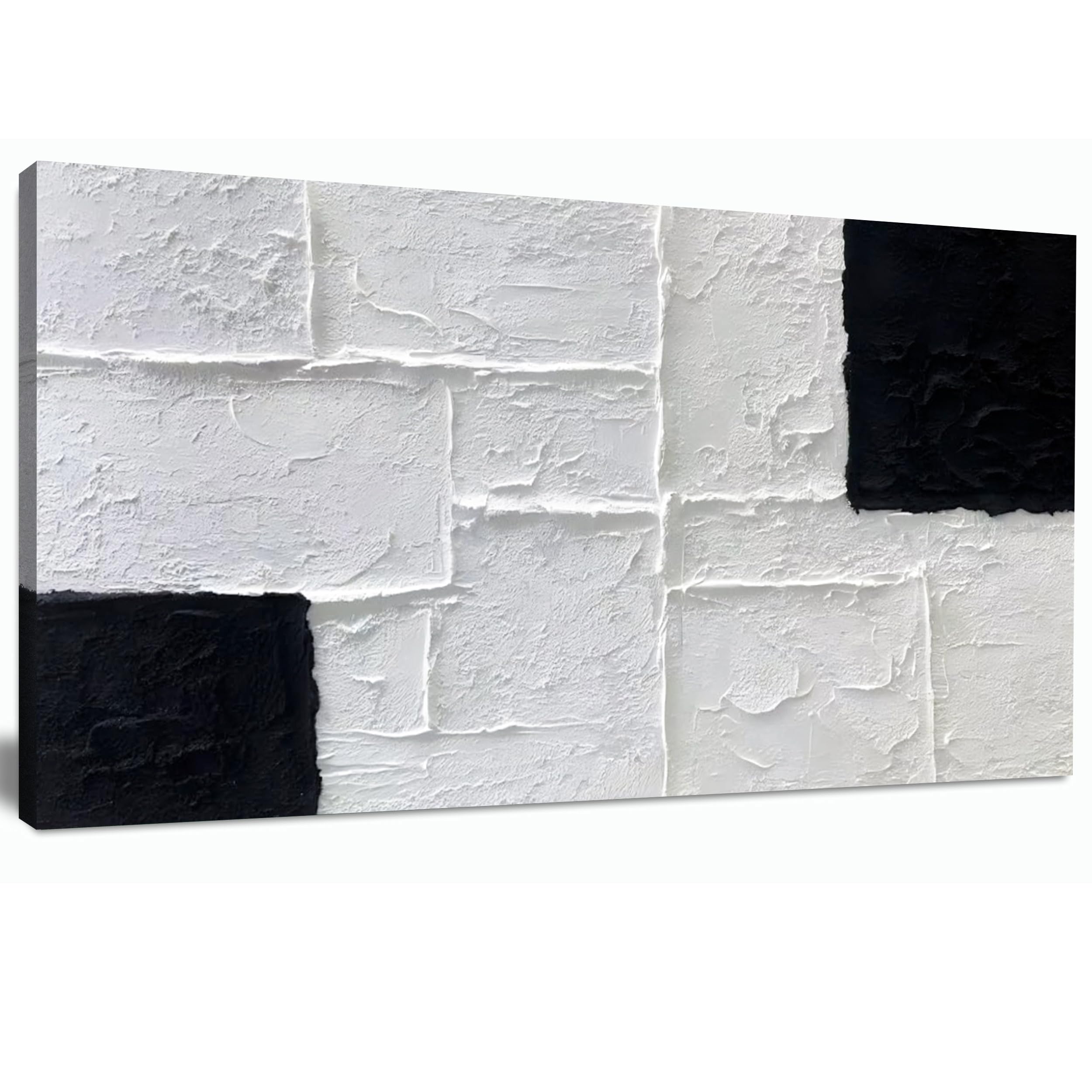 Trogonup Black and White Abstract Textured Wall Art for Living Room Rectangle Painting Large Artwork for Bedroom Home
