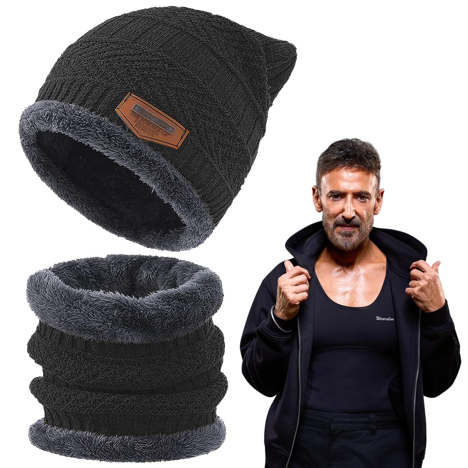 Warm Knit Hats, Skull Cap with Neck Warmer Winter Wear Beanie Hats Scarf Set for Men and Women