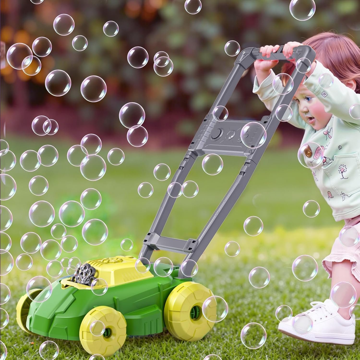 Bubble Lawn Mower for Kids Toddler 1-3 Years Old, Outdoor Play Bubble Blower Toy for Girl Boy Baby, Easter Birthday Gift for 1 2 Year Old Kids, Automatic Bubble Machine Toys for Garden Yard