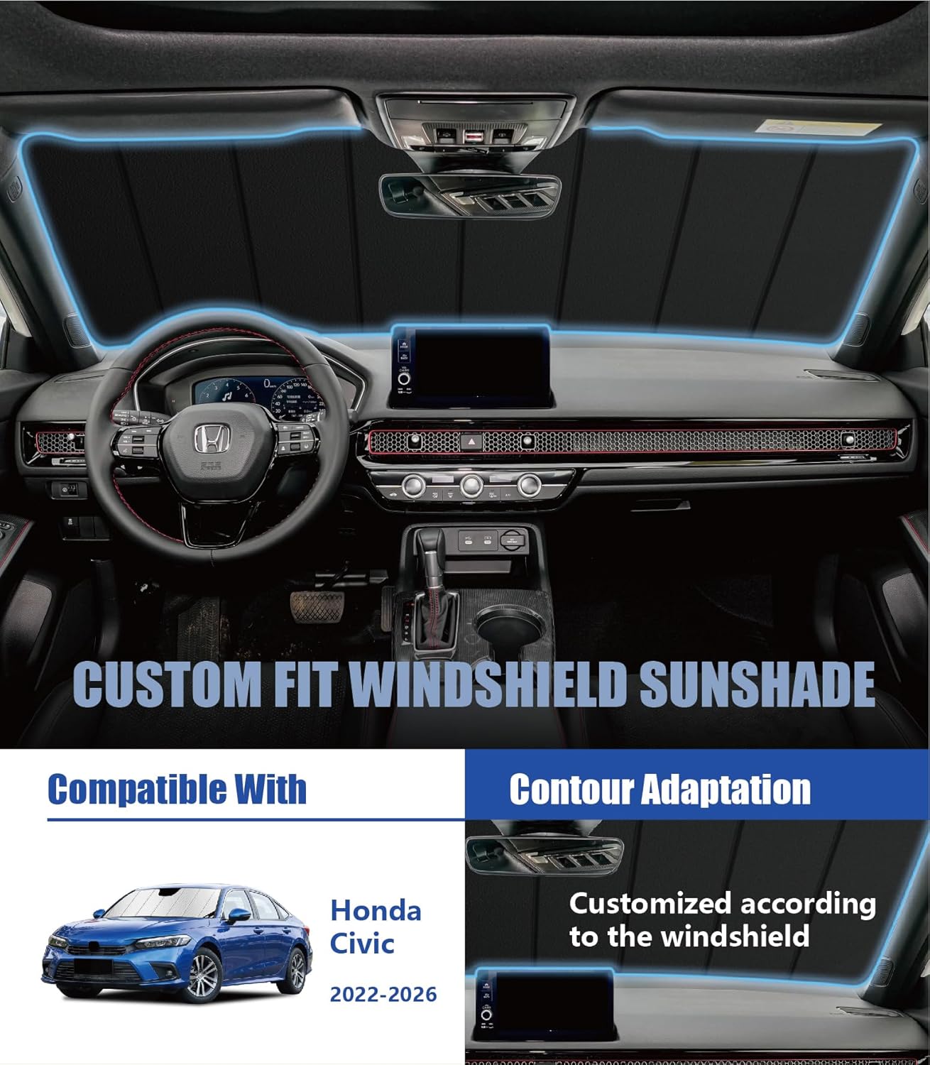 Windshield Sun Shade for Honda Civic 2022-2026, Custom-fit Windshield Cover, Keep Cool, Protect Dashboard, Foldable Car Window Shades – Honda Civic Accessories