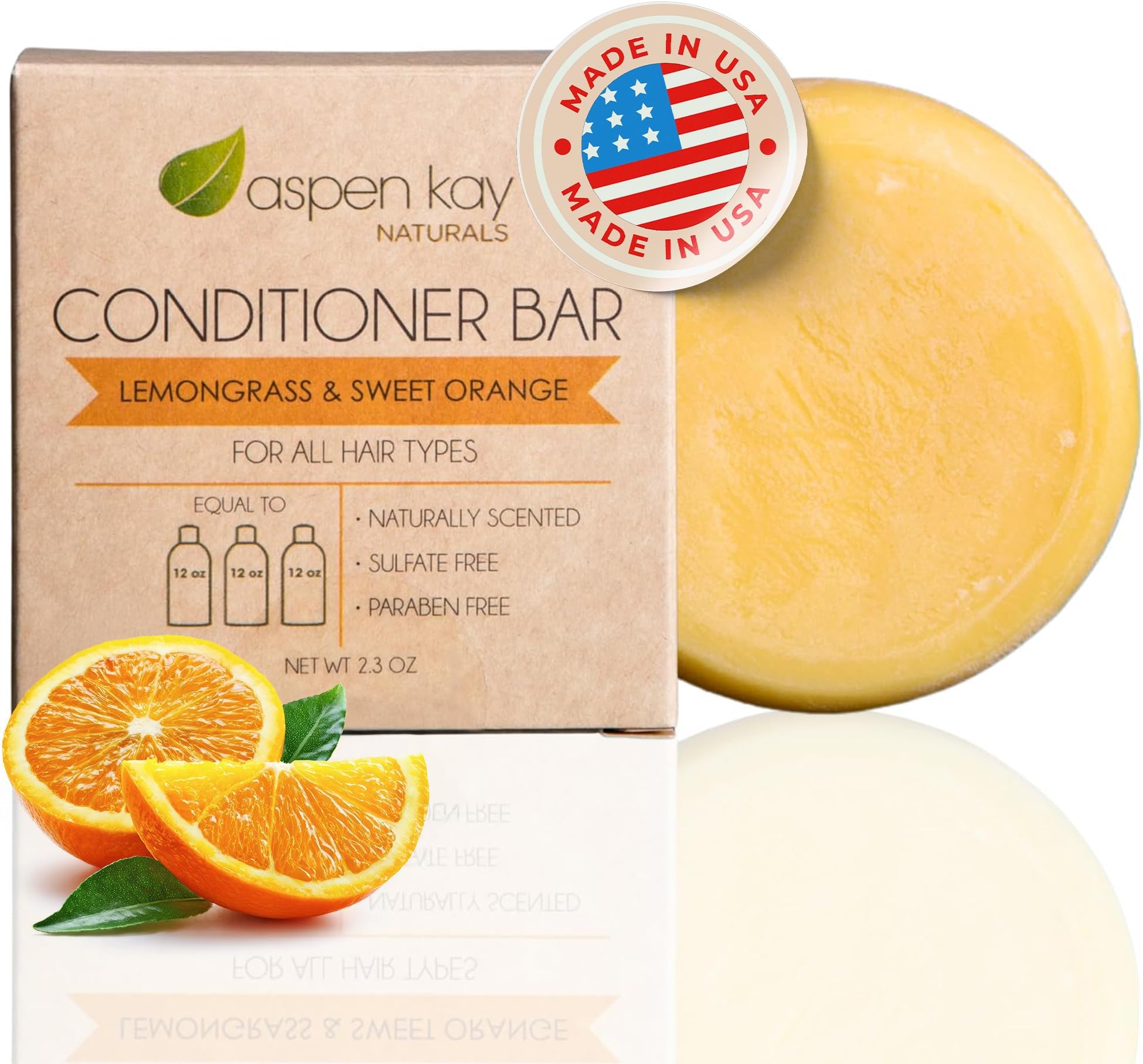 Conditioner Bar, Lemongrass, 2.3 Ounce. Made With Natural & Organic Ingredients, All Hair Types including frizzy hair, Sulfate-Free, Cruelty-Free & Vegan