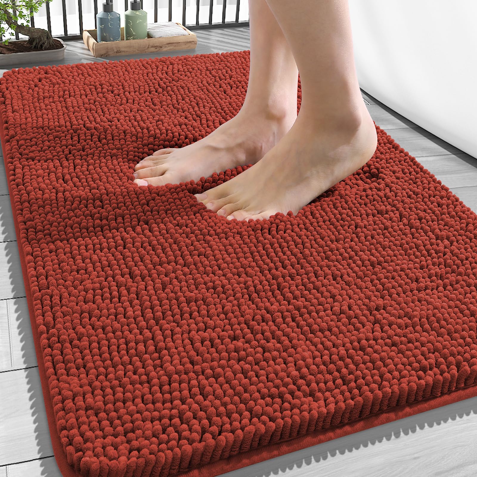 OLANLY Bathroom Rugs 34x21, Extra Soft Absorbent Chenille Bath Rugs | Rustic Terracotta, Quick-Drying Rubber Backing, Washable Bath Mat for Bathroom Floor, Tub and Shower, Home Decor Accessories