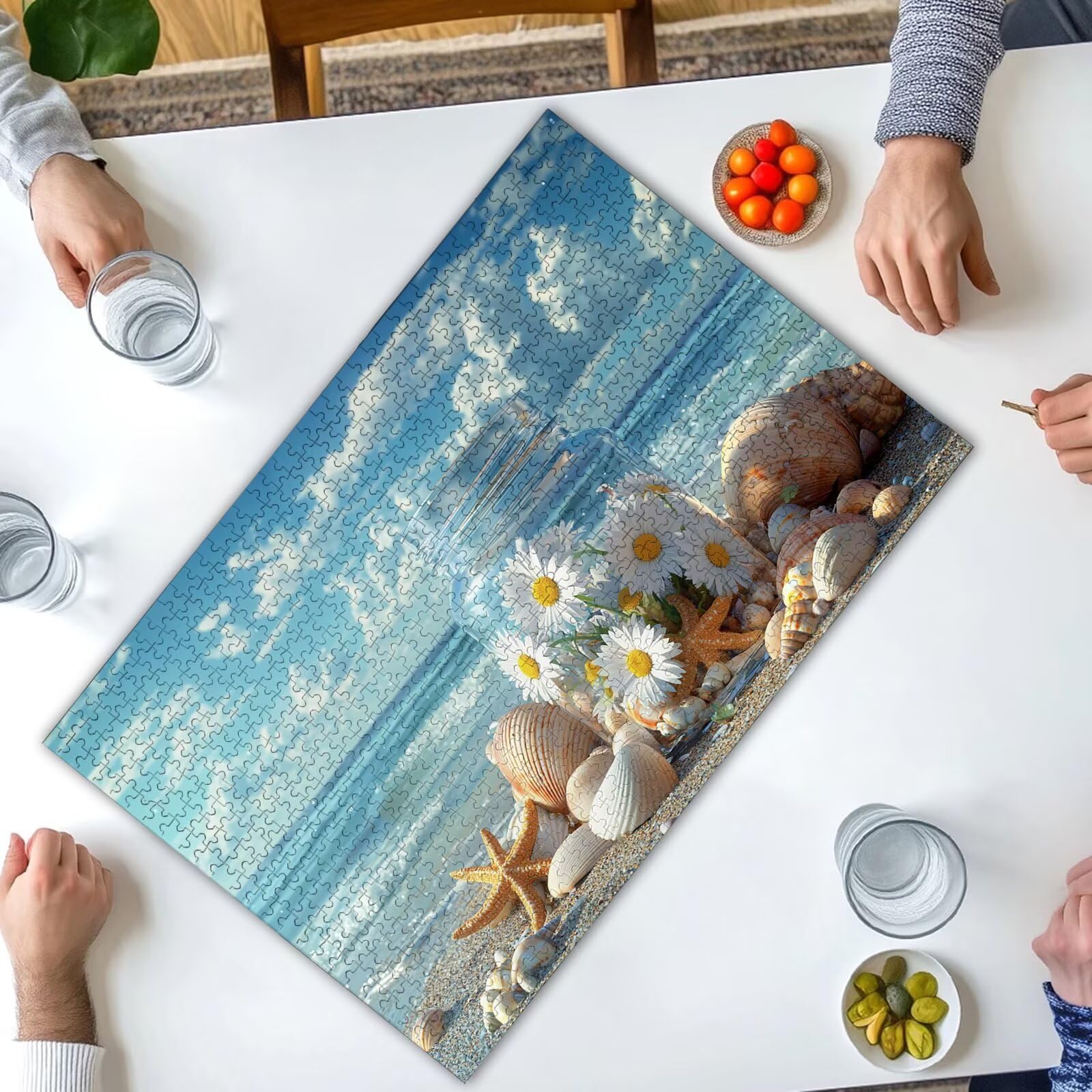 Puzzle plażowe, 1000 elementów, 1000 elementów, drewniane puzzle dla dorosłych, z ekskluzywnym pudełkiem do pakowania, klasyczne puzzle z kwiatami dla całej rodziny, duże puzzle na prezenty, dekoracje