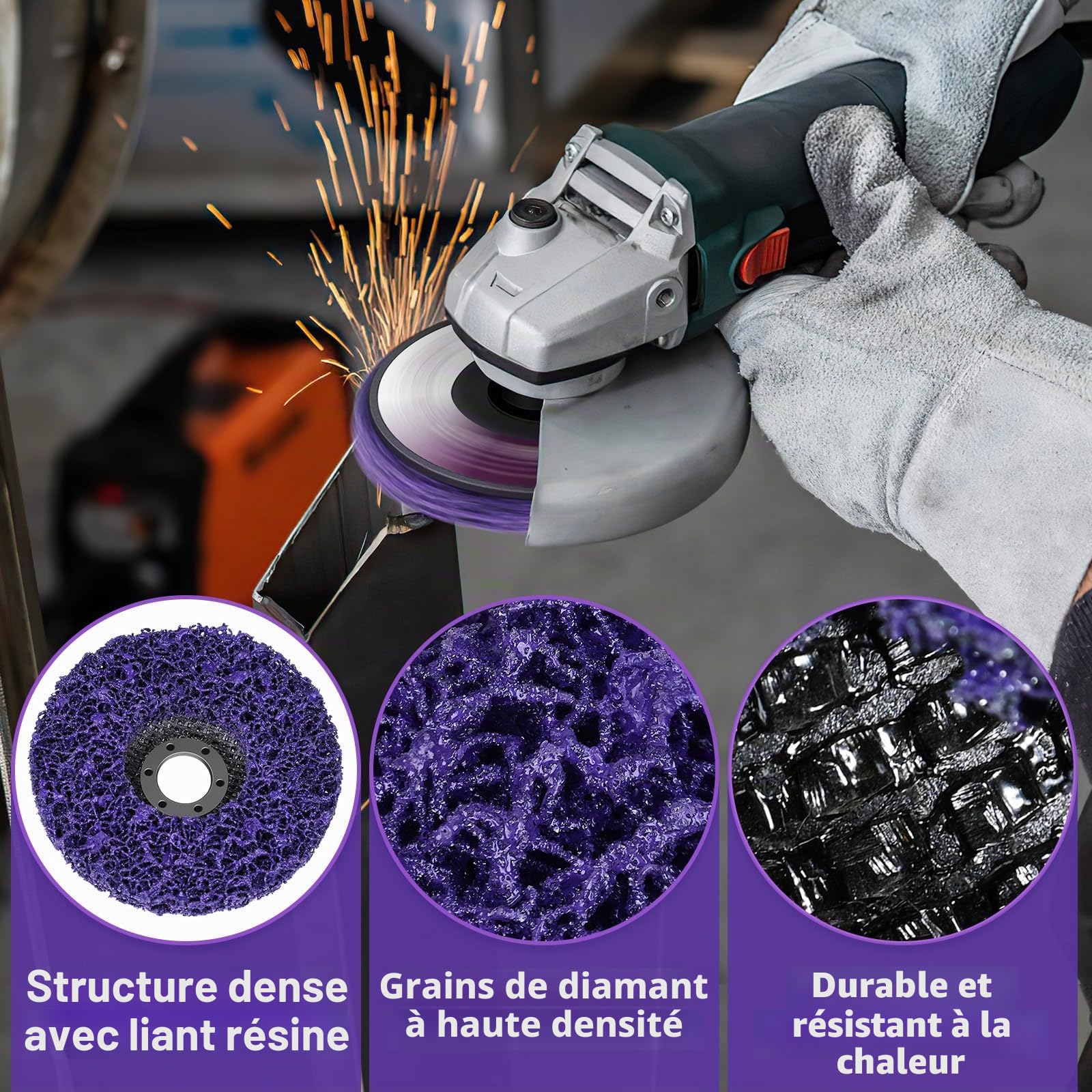 Lot de 5 Disques Abrasifs 125mm pour Meuleuse d'Angle｜Élimine Peinture & Rouille｜Nettoyage Profond Sans Abîmer les Surfaces｜Pour Métal/Bois/Pierre/Plastique｜Usage Pro & DIY