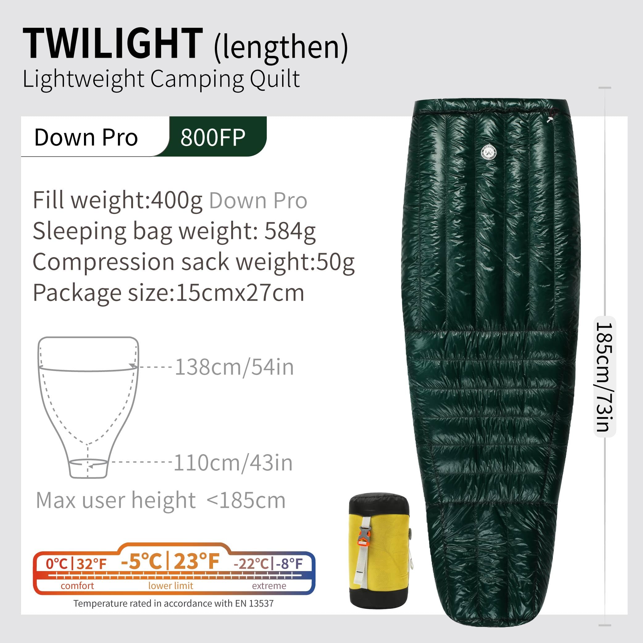 Twilight 10D 800FP Ultralekki Down Quilt Plecak na zewnątrz Camping Wędrówka Śpiwór Dorosły