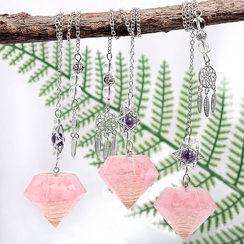 Miniatura 4 de Rockcloud Péndulo de piedra para meditación de división de radiestesia, reiki, curación, equilibrio de energía con atrapasueños, cristal de cuarzo