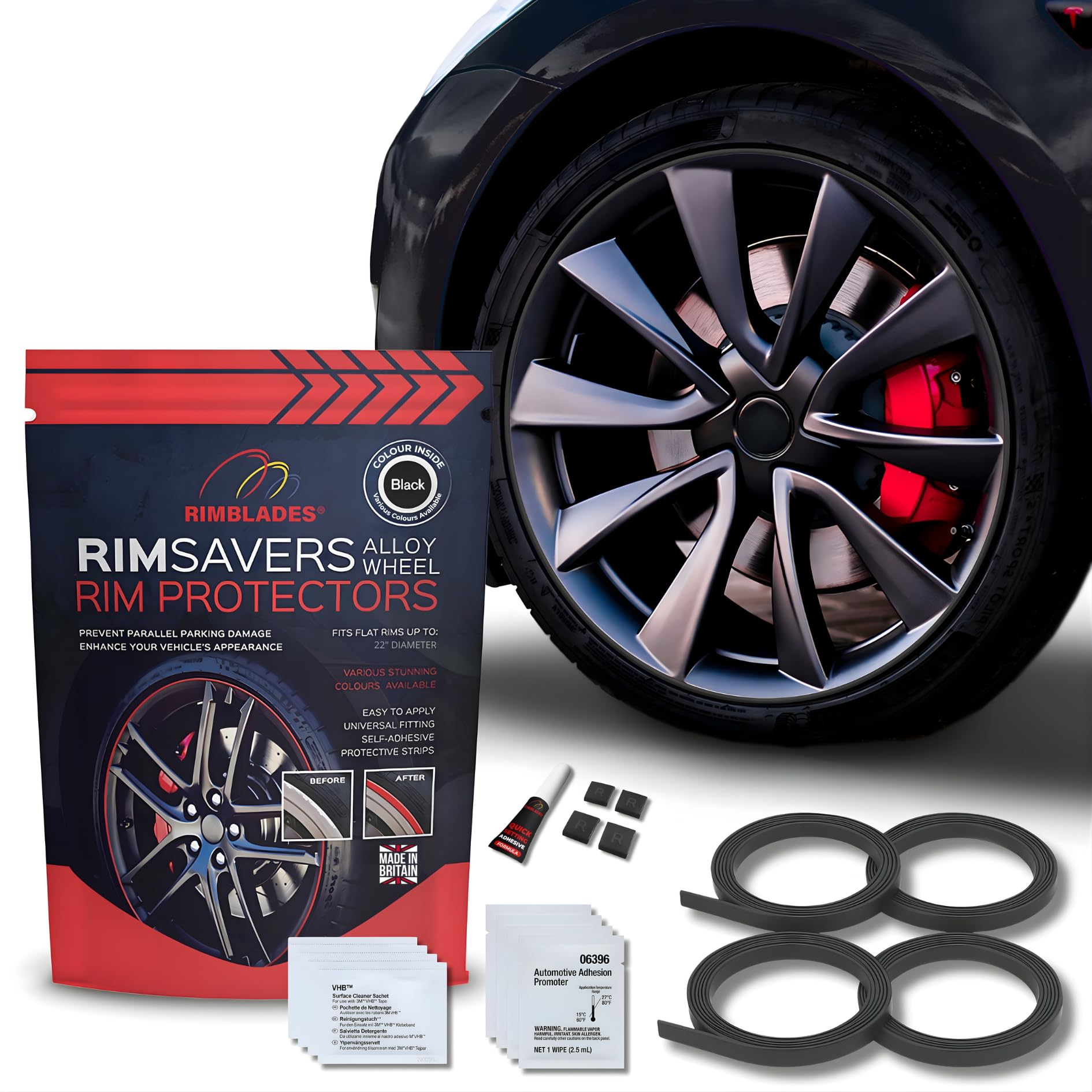 Rimsavers Negro - Protectores de Llantas de aleación Flexibles, Longitud 22 Pulgadas, compatibles con Llantas de Perfil Plano