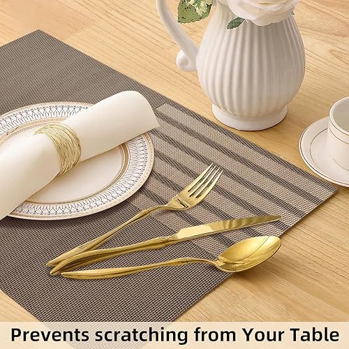 Miniatura 6 de COSMOSACA - Juego de 6 manteles individuales de vinilo a rayas, resistentes al calor, fáciles de limpiar, lavables, uso en interiores y exteriores,