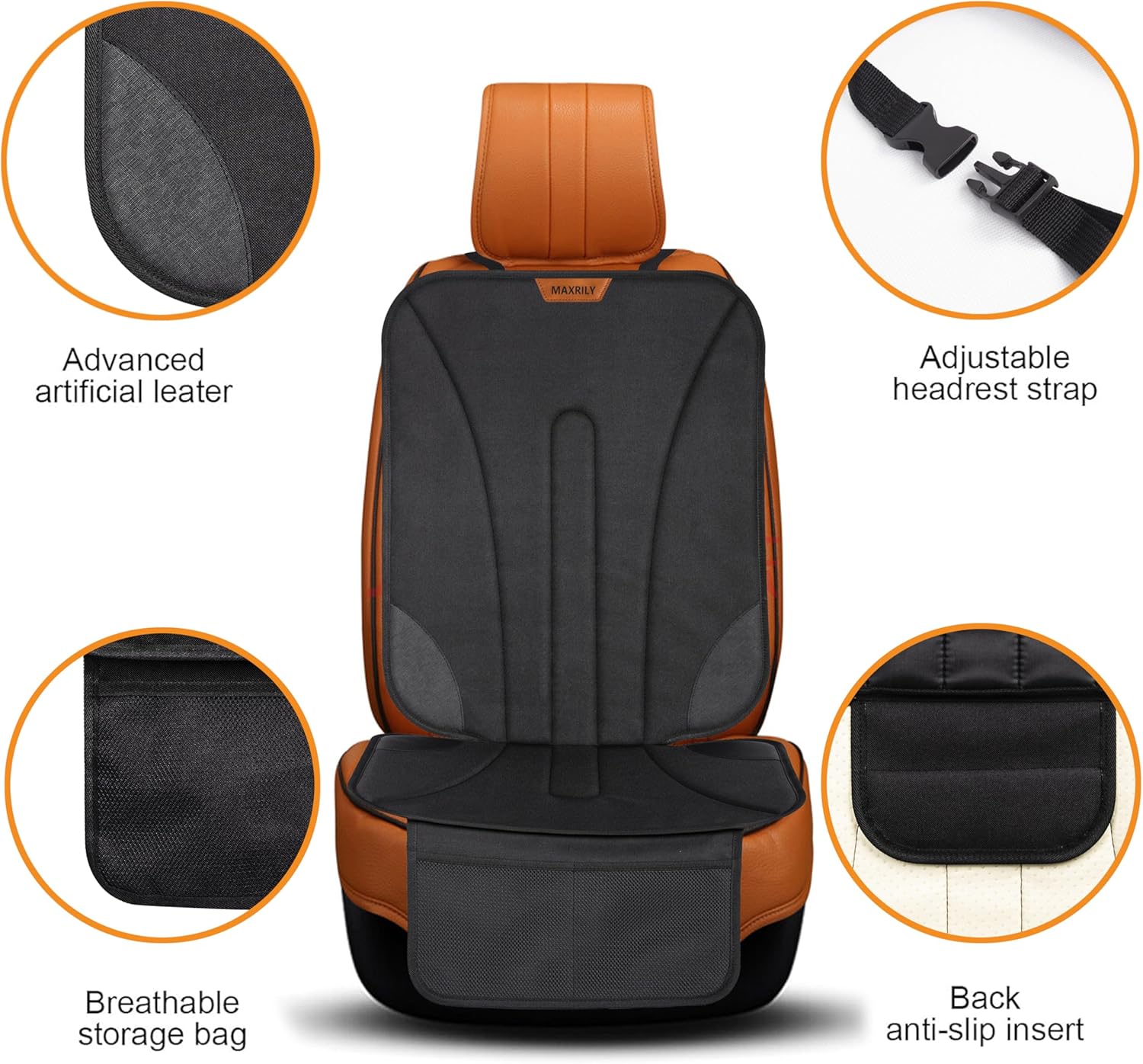 Car Seat Protector for Child Car Seat, Durable 600D Oxford Fabric Car Seat Cover with Thick Pad Non-Slip Backing, No Imprints (Black Line 2 Pack)