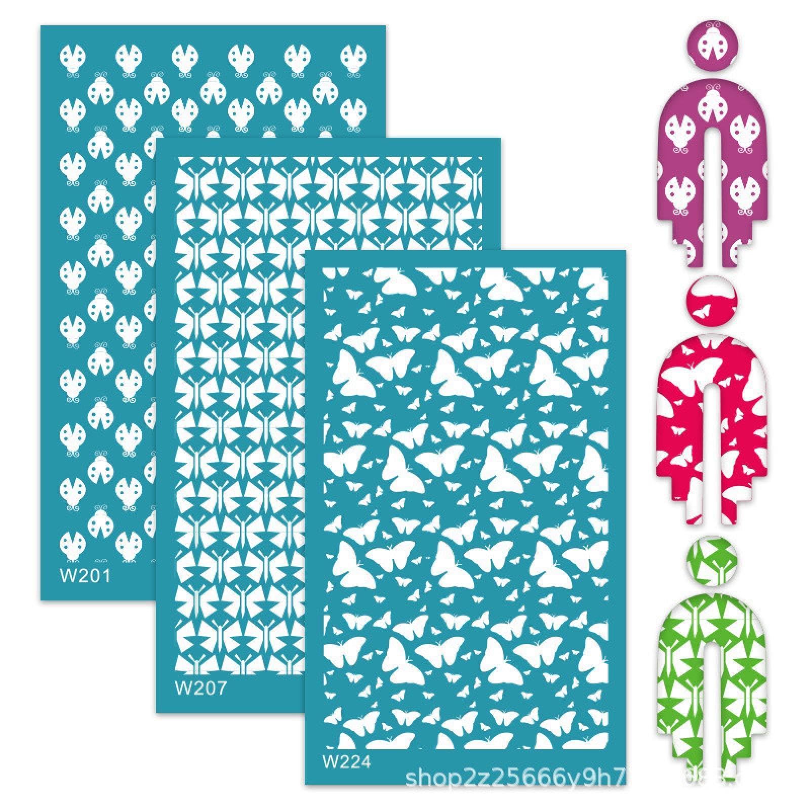 MANGOUSONG Screen Printing Kit,3Pcs 9x15cm Heart Pattern Self-Adhesive Silk Screen Stencils for Polymer Clay Reusable Mesh Transfer Printing Earrings Jewelry Making Style 2