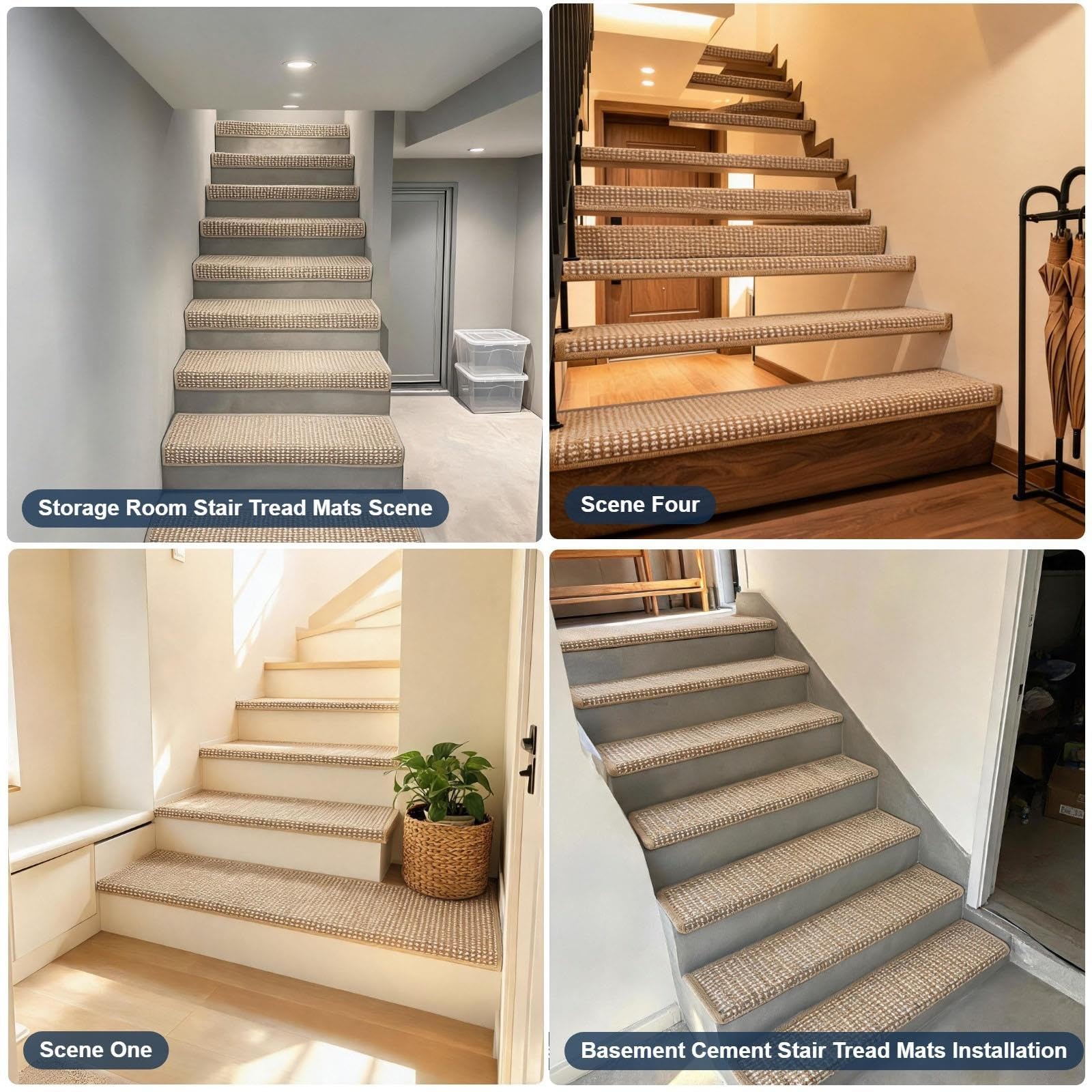 treppenstufen Teppich Länge 60 65 75 85 95 100 cm Bullnose-Teppich-Treppenstufen, Selbstklebende Stufenabdeckungen Für Holztreppen Bullnose, Treppenstufenmatten(Set of 20,L 60 cm x W 25 cm)
