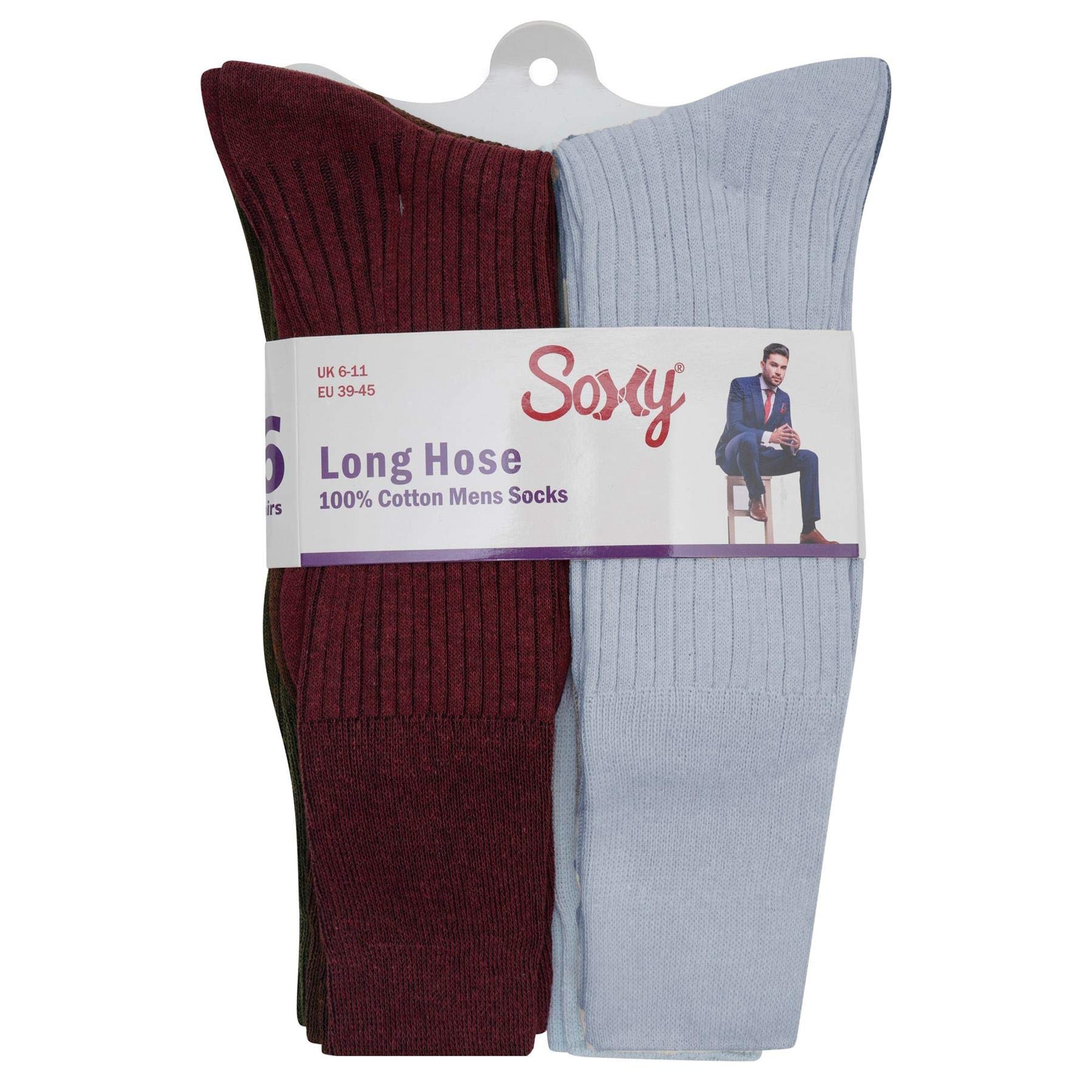 Soxy Men's Multi 6 Pack 100% Cotton Long Hose Socks - Fashion