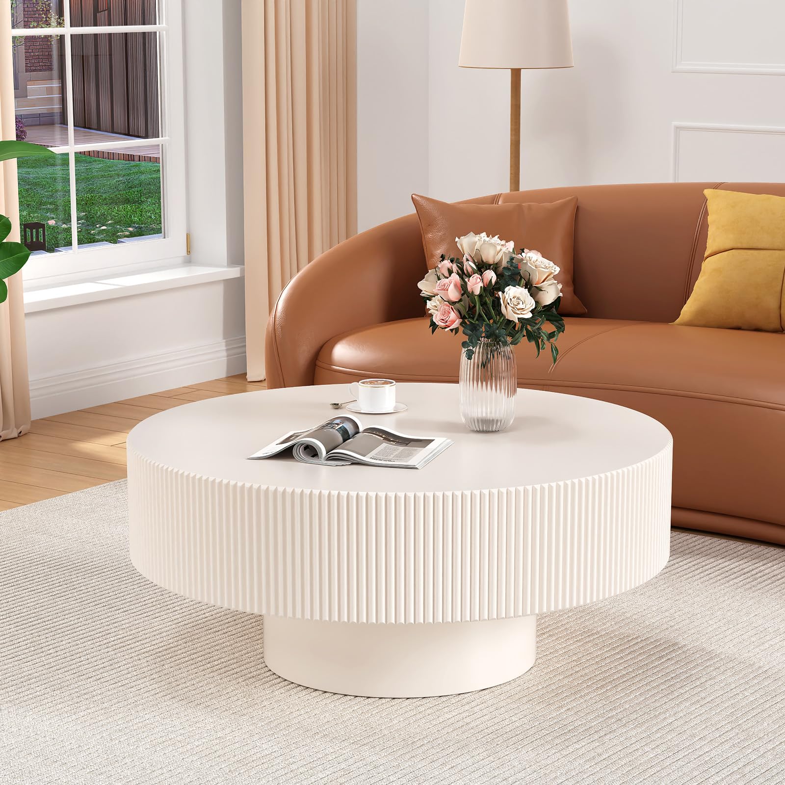 DYHQQ Handcraft Round Fluted Coffee Table