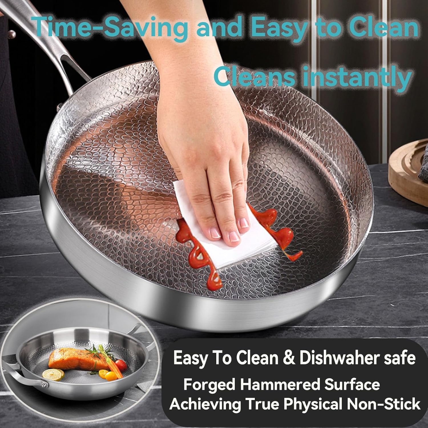 Titanium Hammered Pan Cookware 2 Piece Set, 2026 New Nonstick No-Coat Technology, Ultra-Durable, Scratch-Resistant, Even Heating Frying Pans, Safe for Oven, Induction And Cook Tops,2 piece set