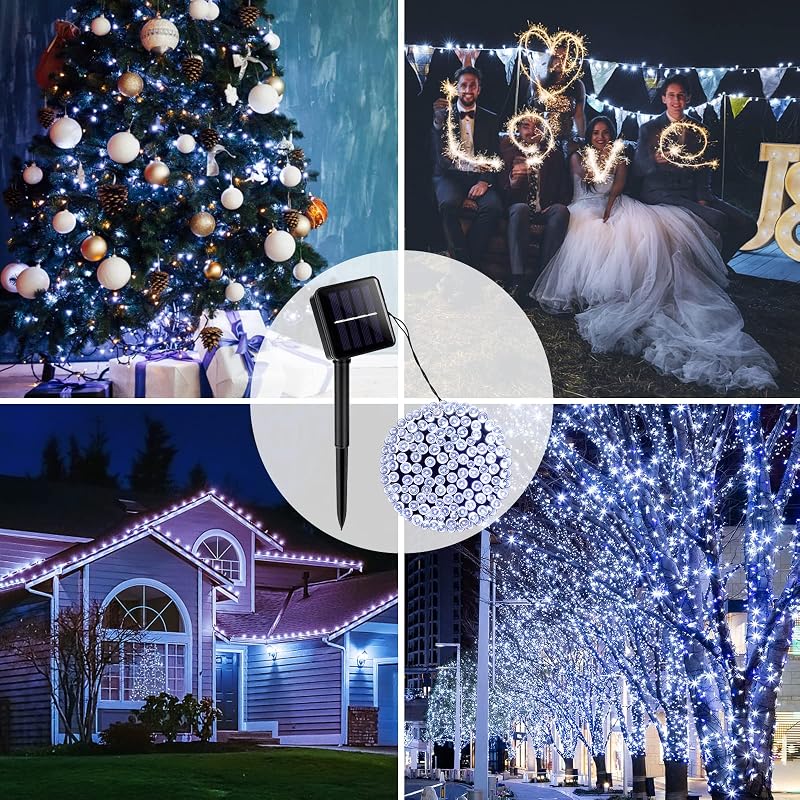 Vacoulery Napelemes Tündérfény 12m - 100 LED Vízálló Kerti Fényfüzér 8 Üzemmóddal - Kültéri Dekoráció Kerthez, Erkélyhez, Esküvőhöz, Partikh