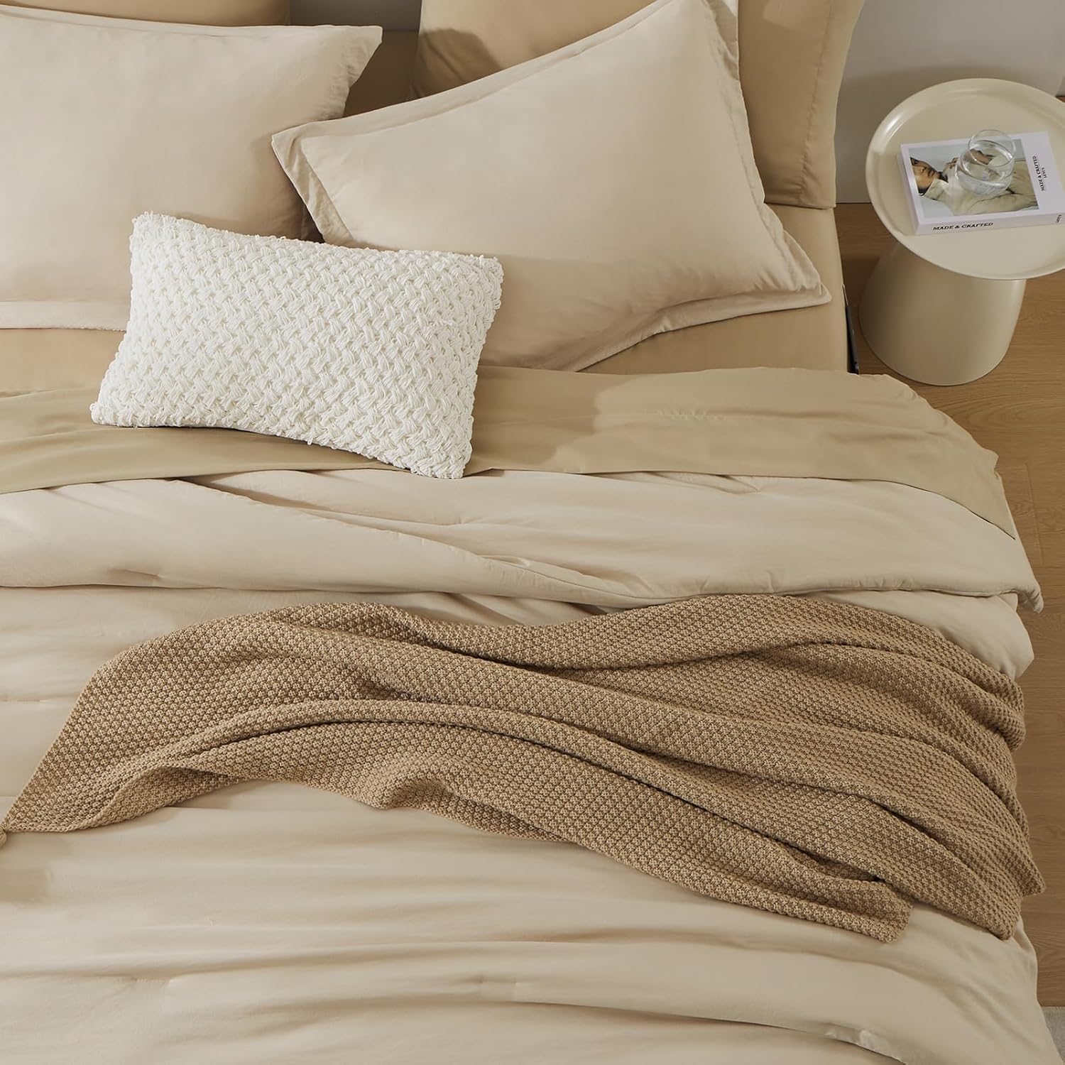 WRENSONGE Oversized Queen Comforter Set - 7 Pieces Beige Bed in a Bag Queen with Sheets, 2 Pillow Shams, and 2 Pillowcases- Warm Bedding Sets Queen for All Season - Image 6