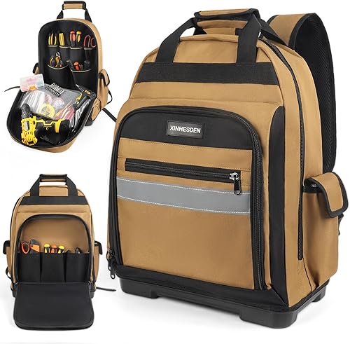 Miniatura 2 de Mochila para herramientas, mochila de herramientas resistente con base moldeada impermeable, paquete de trabajo para electricista para herramientas