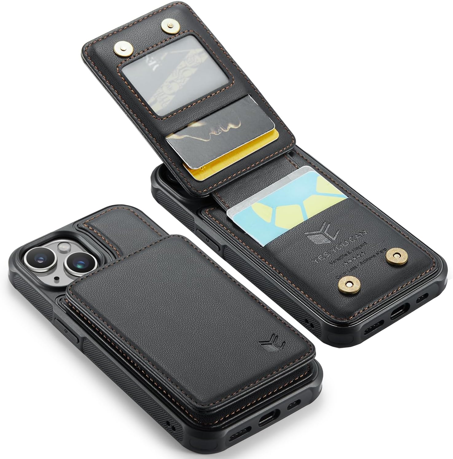 YYC for iPhone 15 Plus Wallet Case with Card Holder, PU