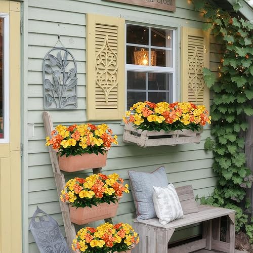 Miniatura 9 de 2 piezas de flores artificiales de impatiens para exteriores, arbustos de impatiens sintéticos, flores de seda blanca, ramo de impatiens