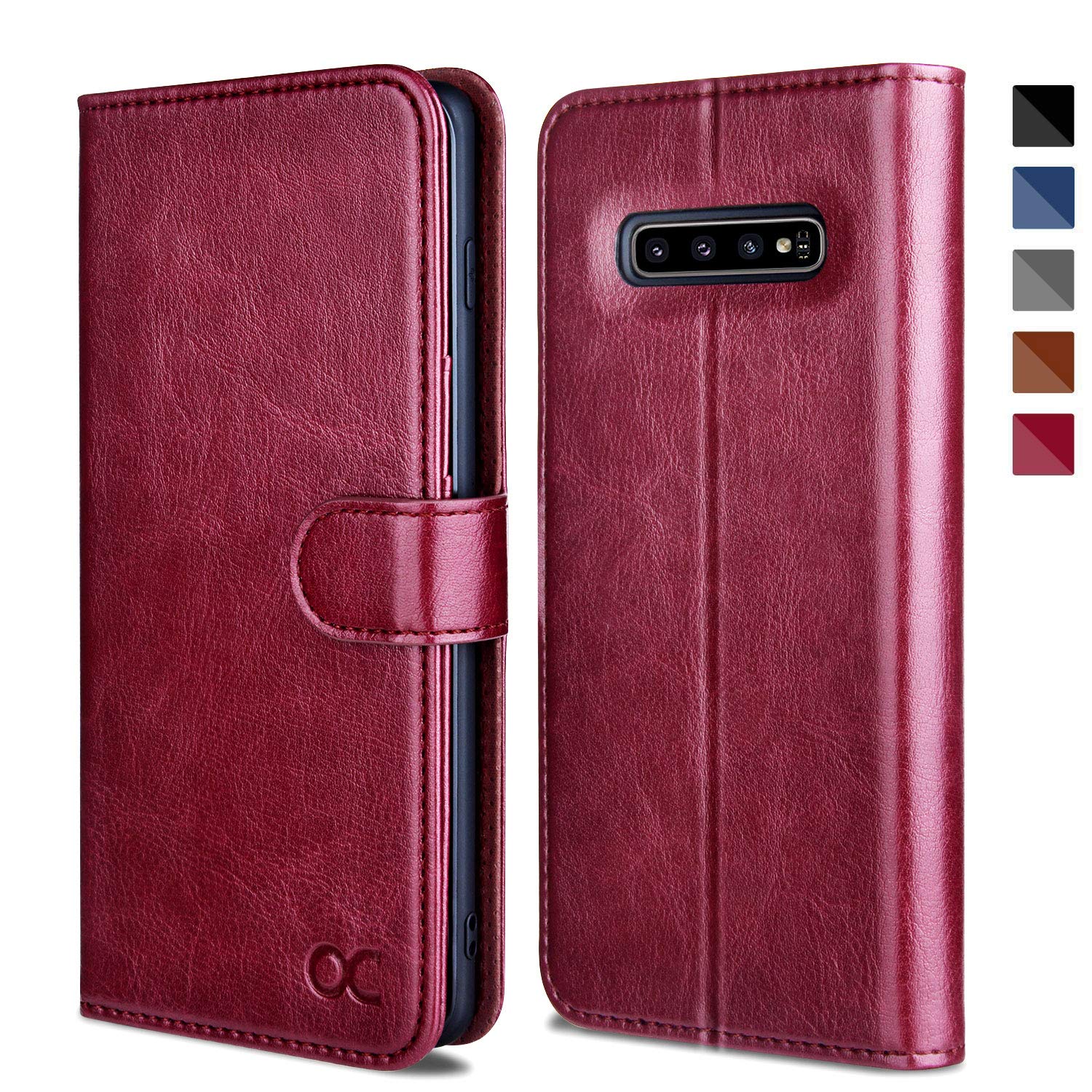 OCASE S10 Case [ Card Slot ] [ Kickstand ] [TPU Shockproof Interior ] Leather Flip Wallet Case (Burgundy)