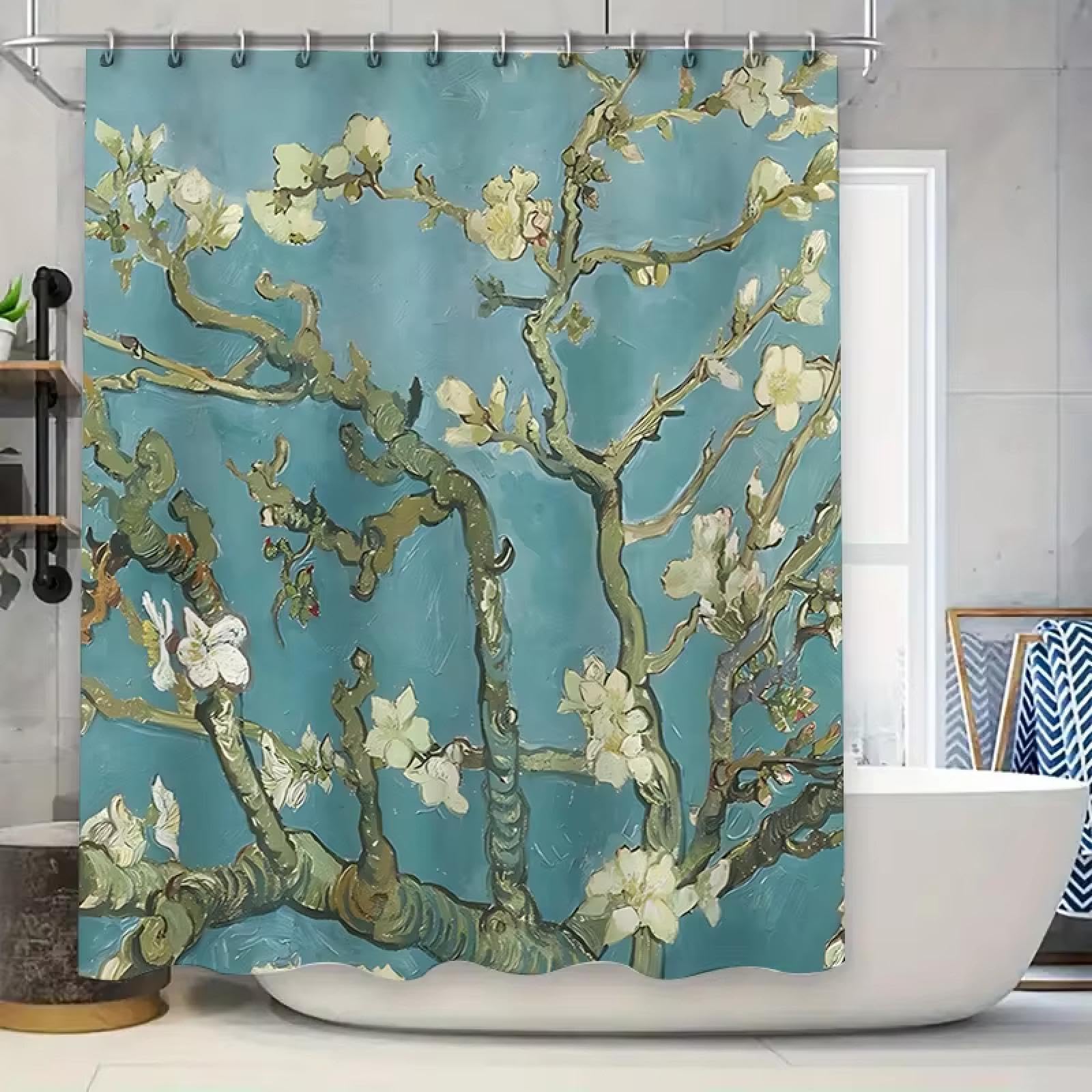 Rideau de douche imperméable séparation humide et sèche fleur d'amandier