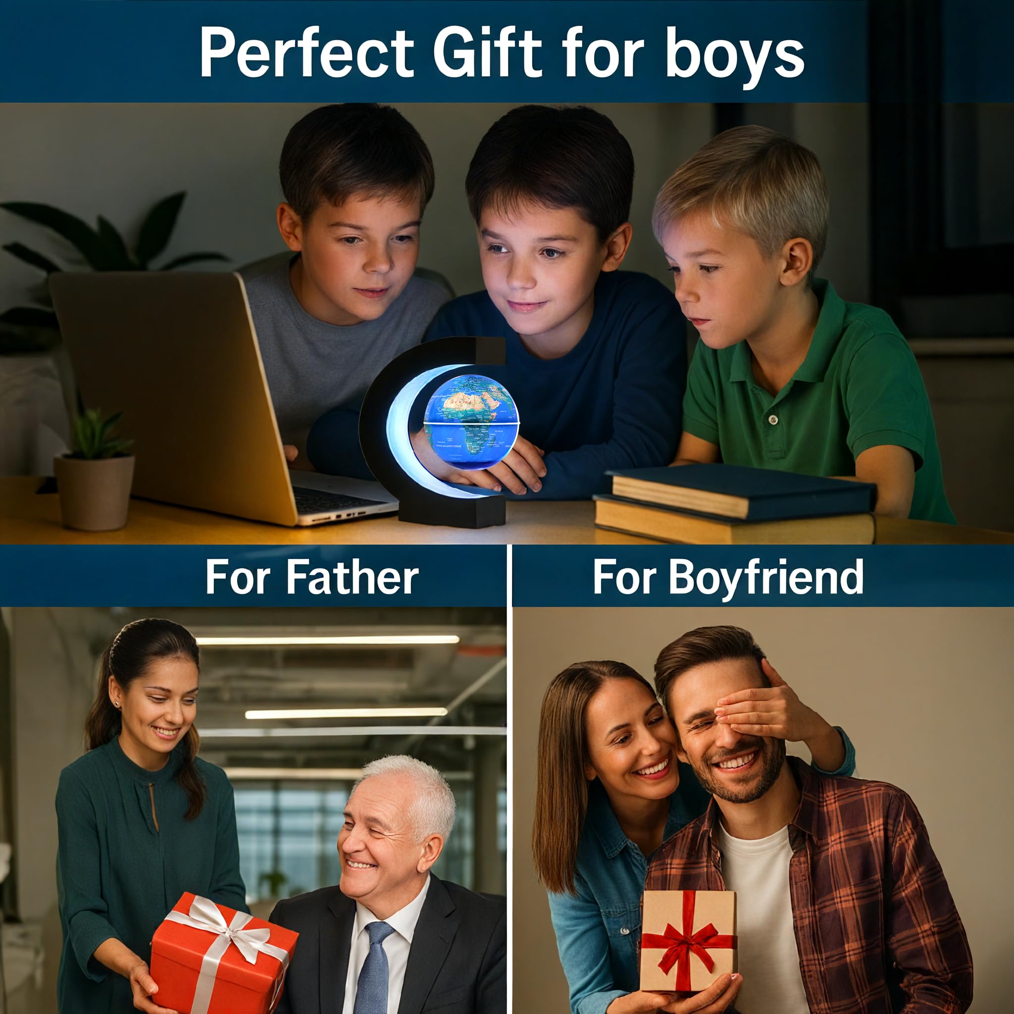 Magnetisch schwebender Globus mit 7-Farben LED Lichtern,360°rotierende schwebende Weltkartenlampe,STEM Geografie, Geschenk für Männer Ehemann Vater Kinder Geburtstag oder Feiertag