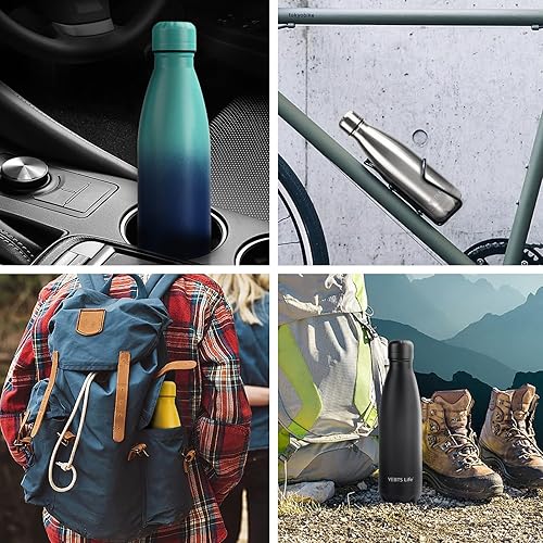 Miniatura 7 de Botella de agua aislada, paquete de 2 botellas de agua de acero inoxidable de 17 onzas con tapa con popote, botellas de agua deportivas de metal