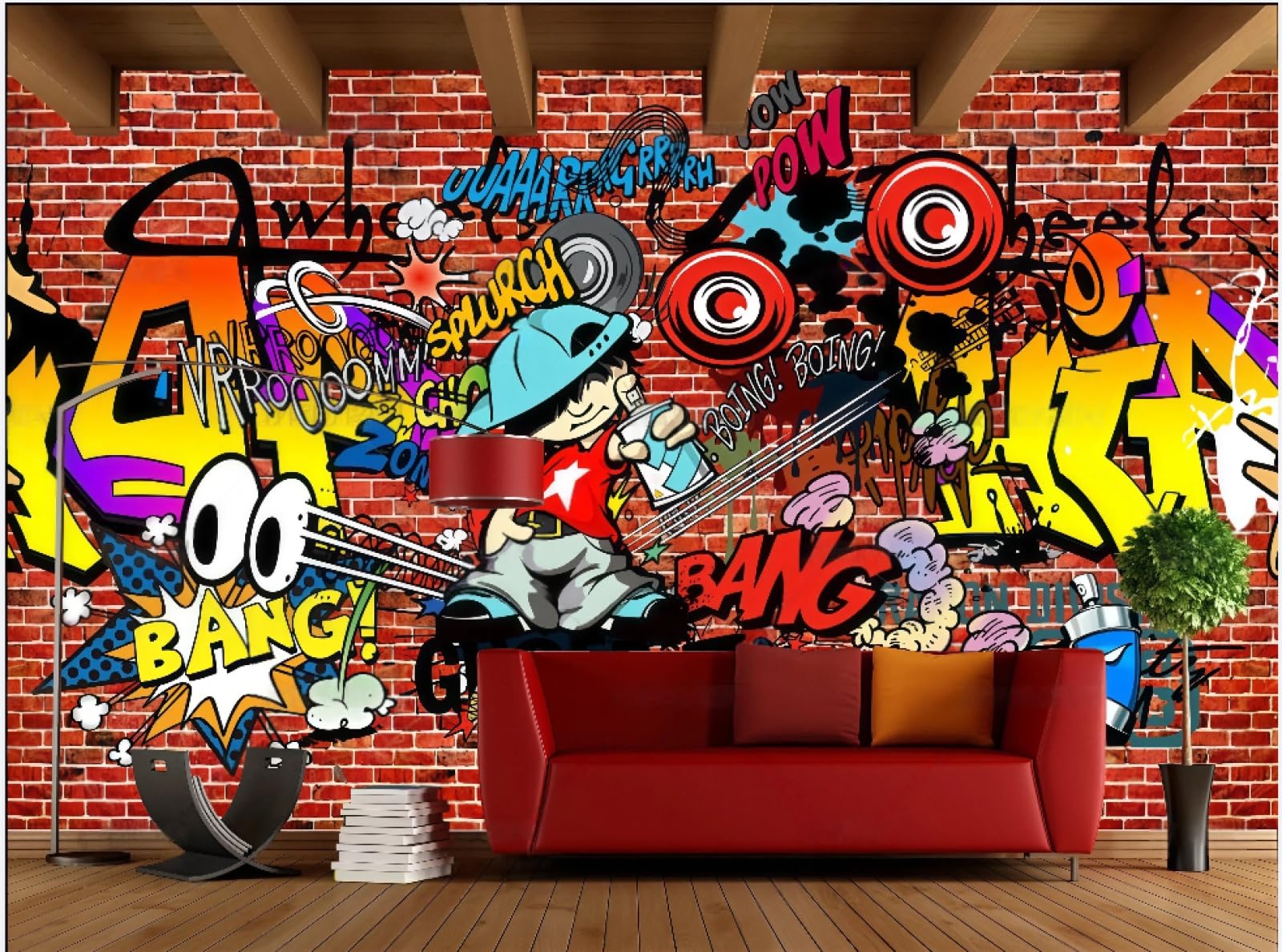 rskjdghshd Wallpaper Retro Nostalgic Red Brick Wall Street Graffiti Letters Bar Dining Background Wall Western Restaurant Wallpaper Drinks Cafe Mural,3D,150x105cm